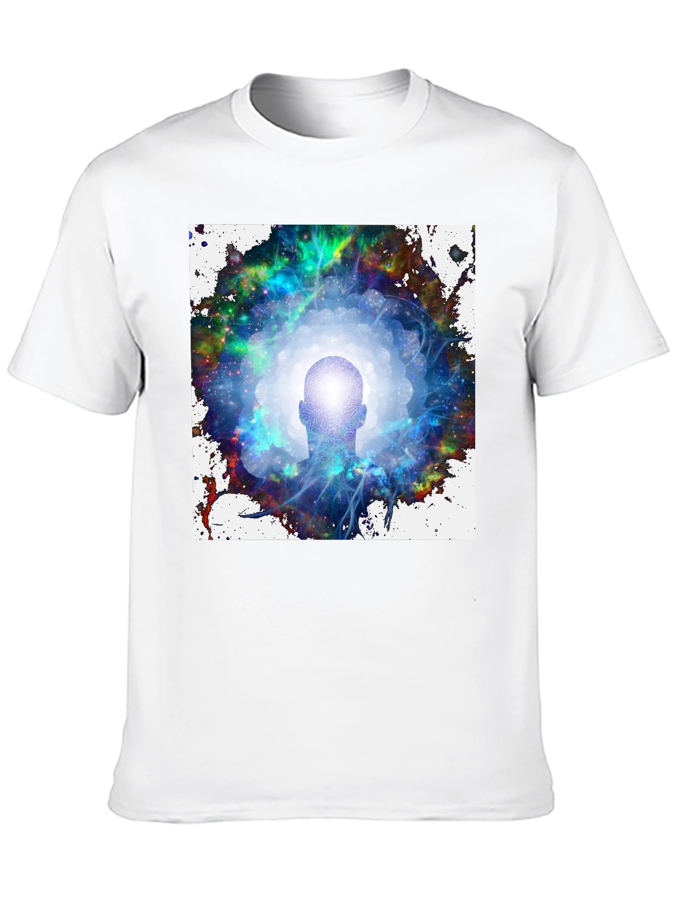 Black Mystical Head in Galaxy Men's Black T-Shirt view 10