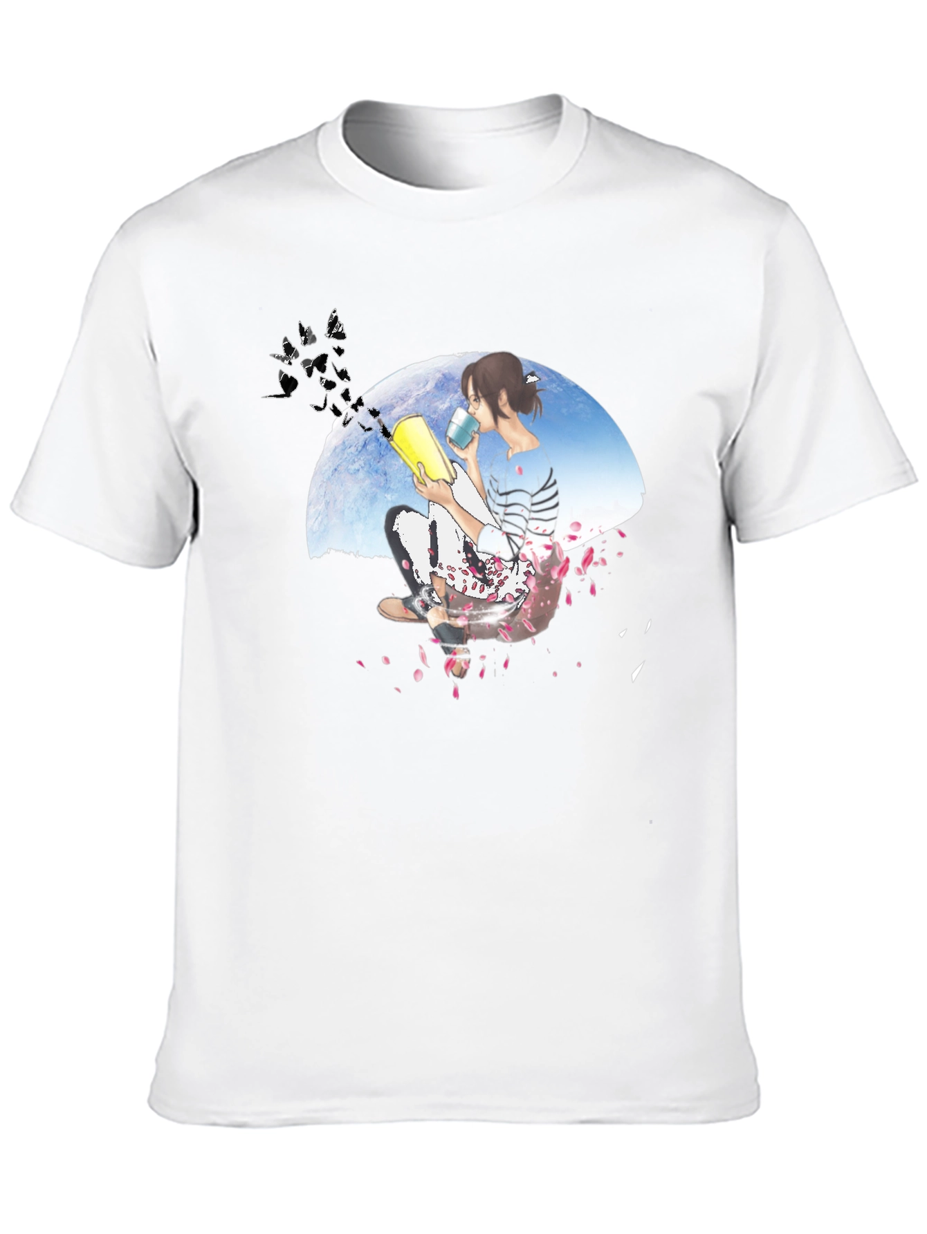 Black Anime Girl Reading Book Black T-Shirt view 10