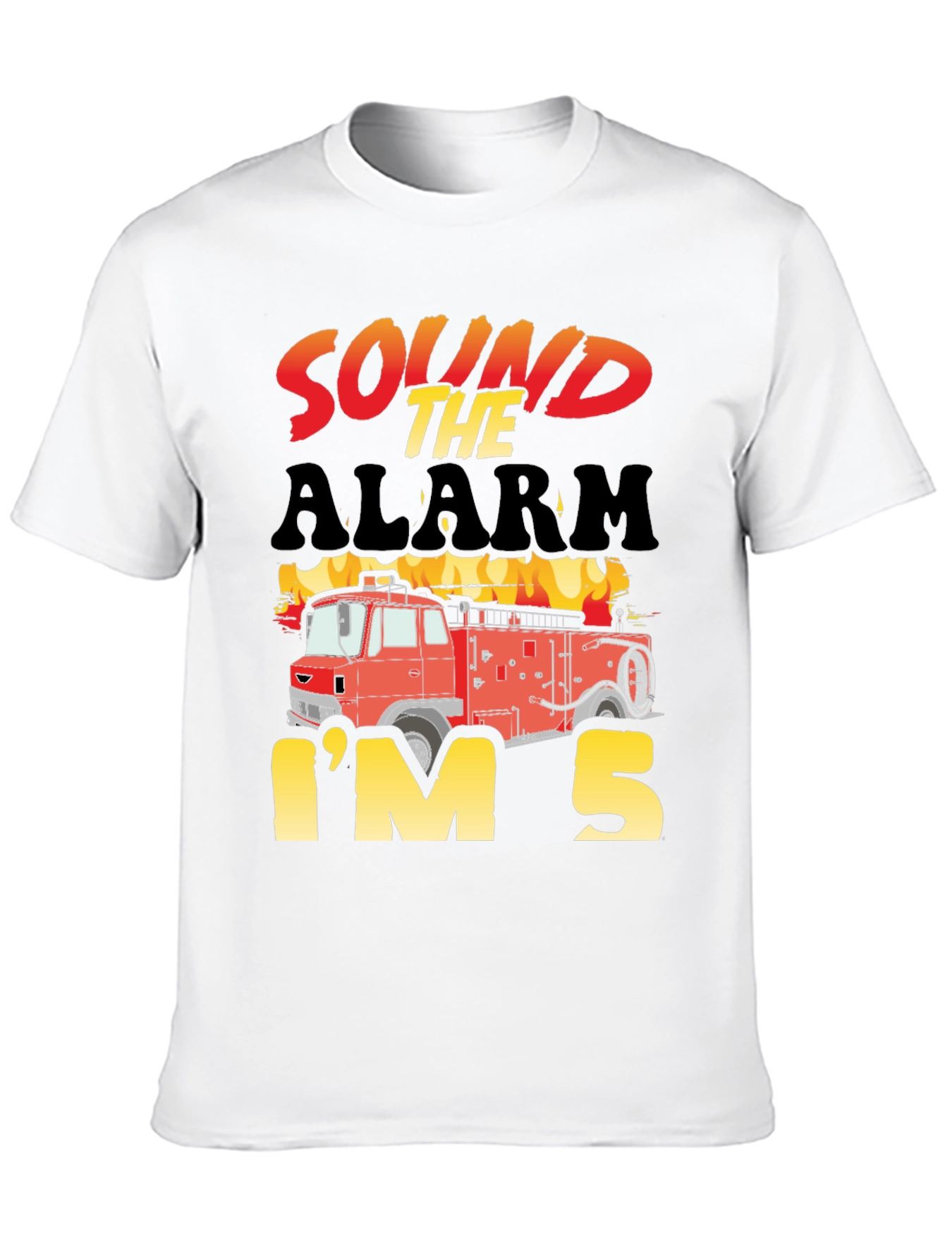 Black Sound the Alarm, I'm 5! Fire Truck Kids Birthday T-Shirt view 10