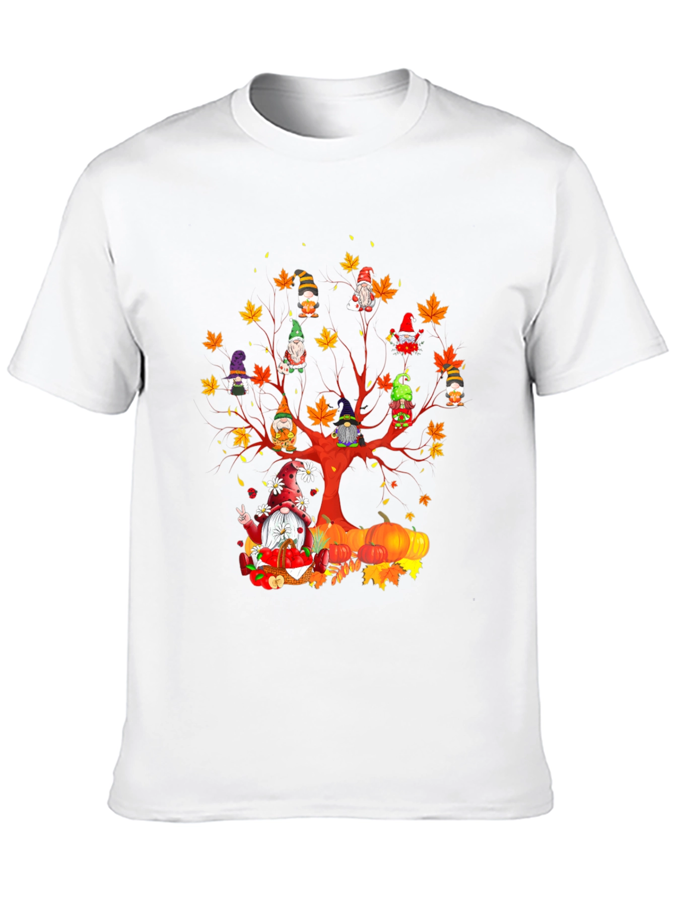 Black Fall Gnomes T-Shirt - Autumn Harvest Tree Design view 10