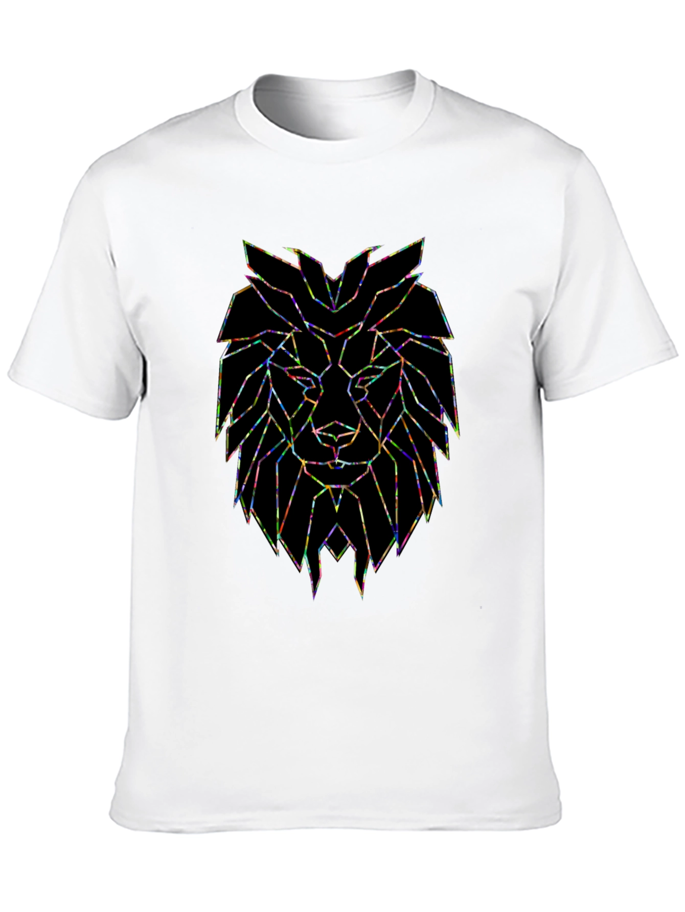 Black Geometric Lion Graphic Black T-Shirt view 10