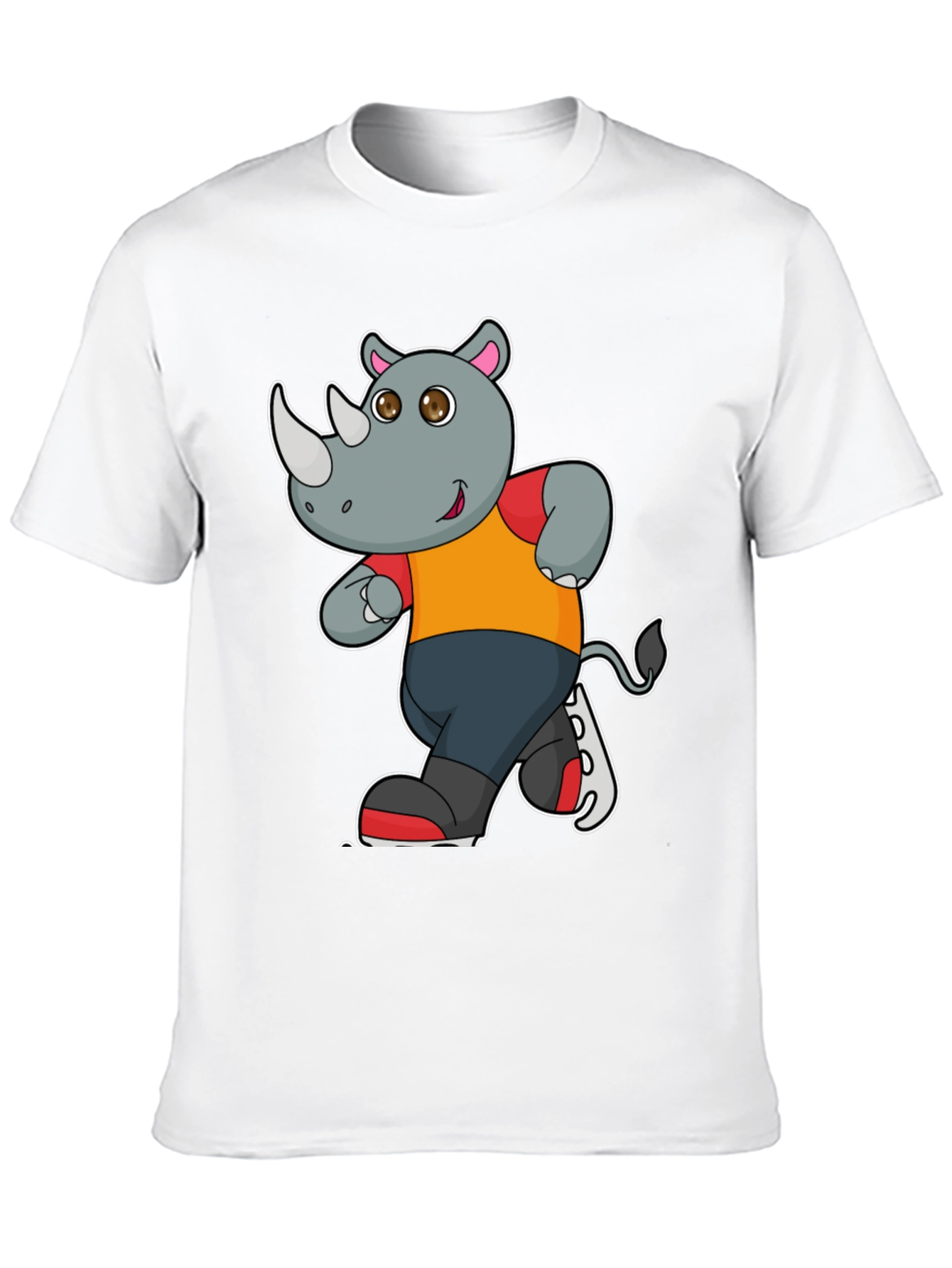 Black Rhino Cartoon Graphic T-Shirt - Black Cotton Tee view 10
