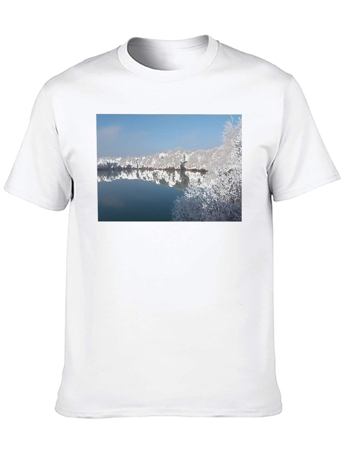Black Winter Lake Reflection Black T-Shirt view 10
