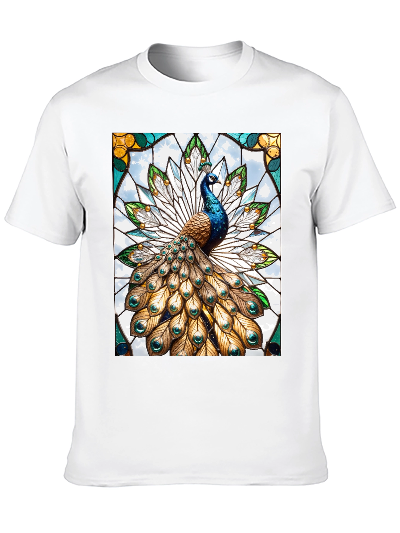 Black Peacock Stained Glass Graphic T-Shirt view 10