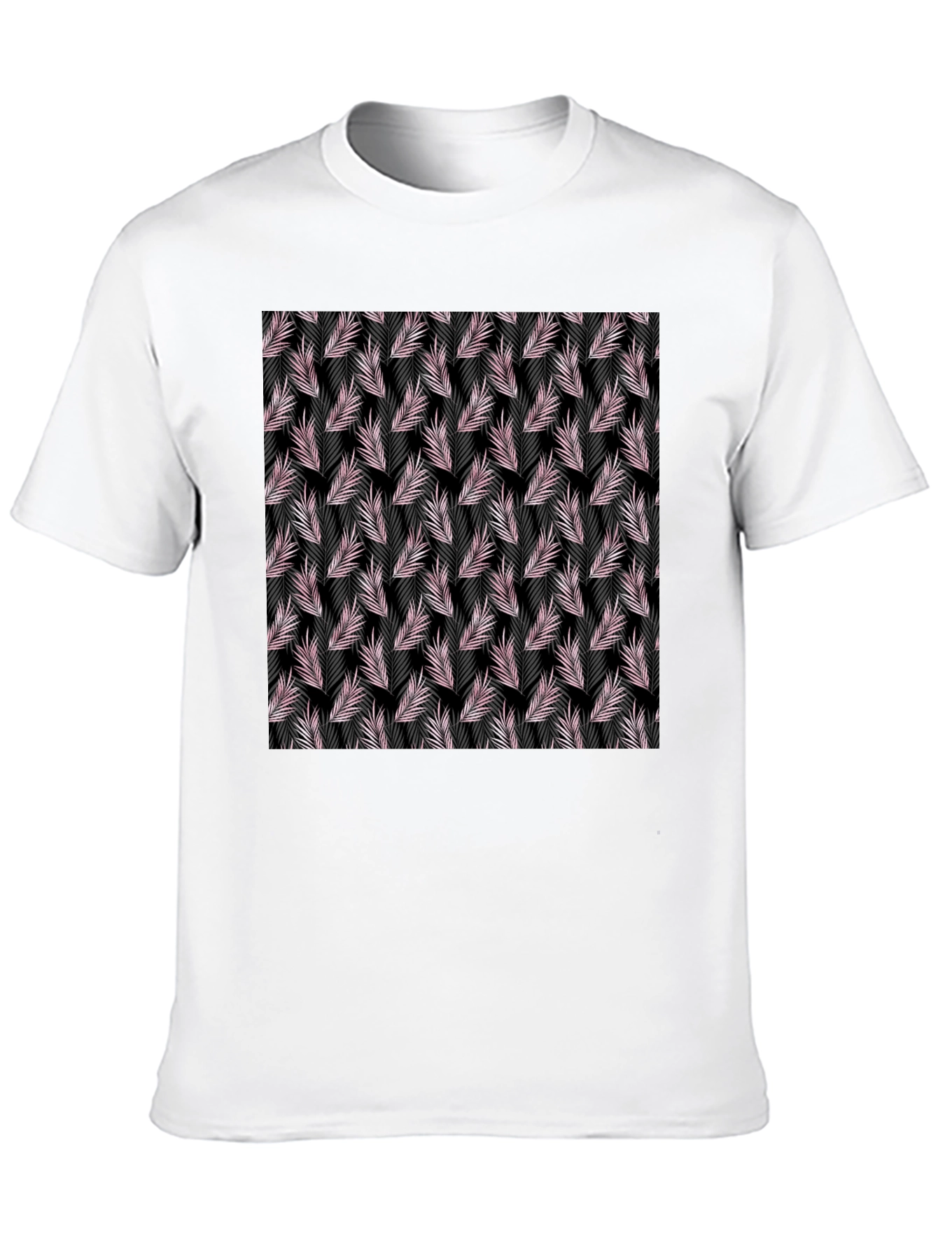 Black Tropical Leaf Pattern Black T-Shirt view 10