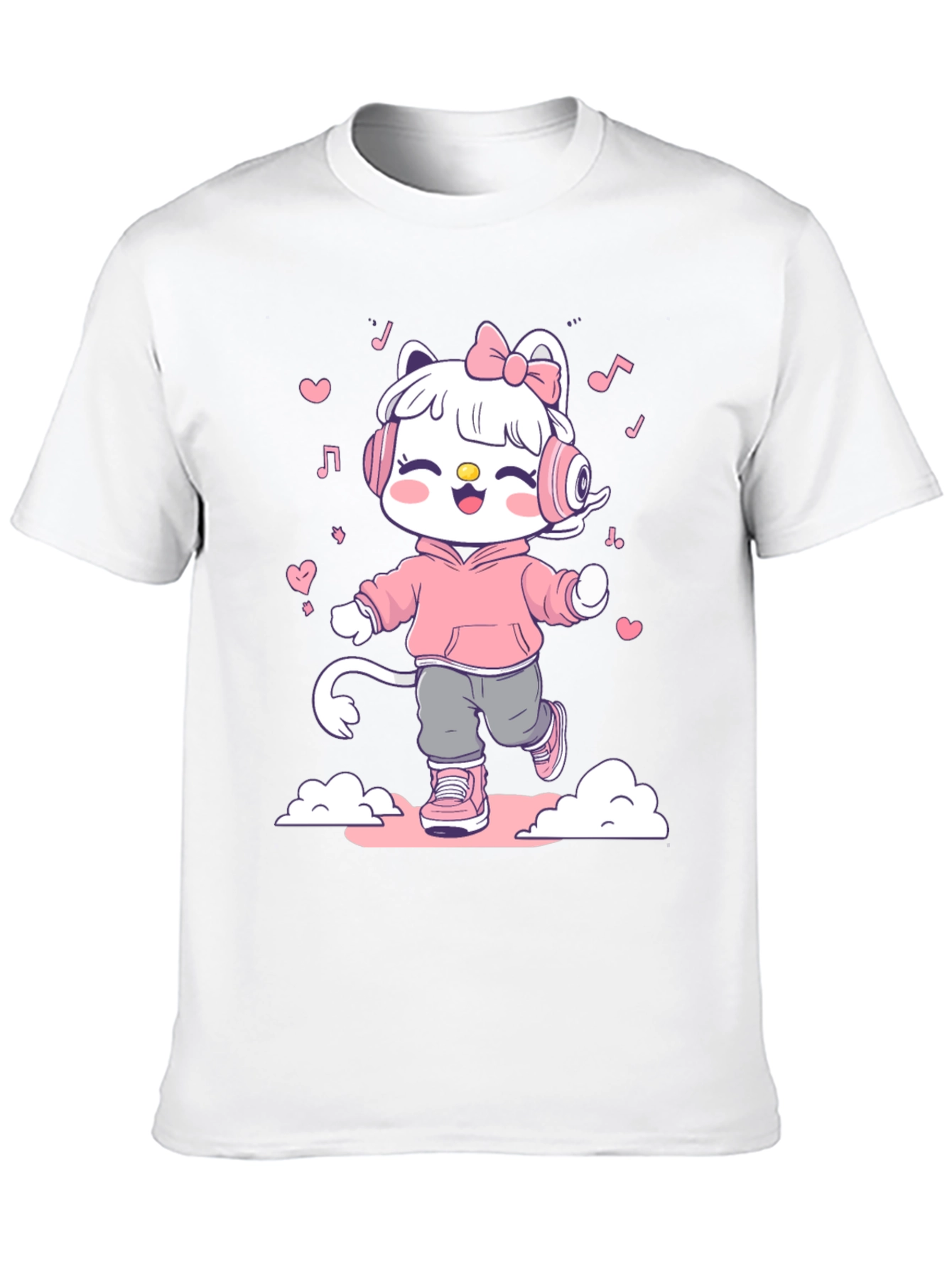 Black Cute Cartoon Cat on Black T-Shirt view 10