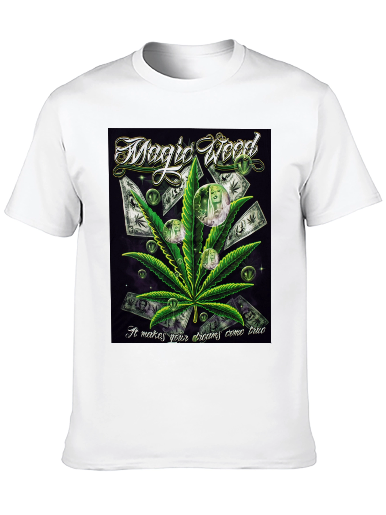 Black Magic Weed Graphic Print Black T-Shirt view 10