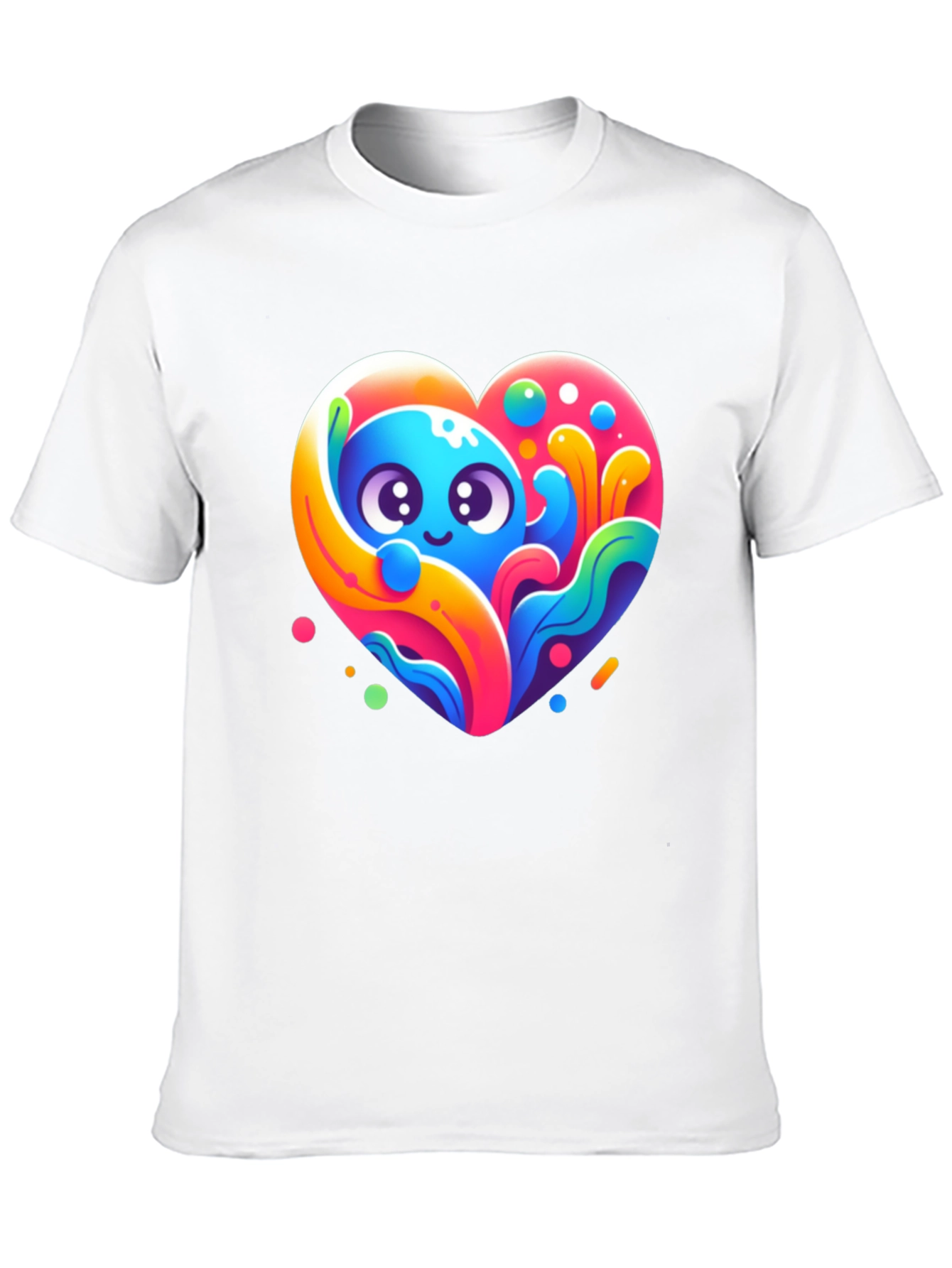 Black Cute Cartoon Heart Graphic Black T-Shirt view 10