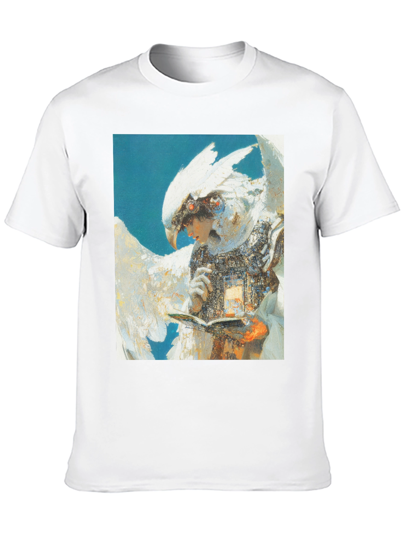 Black Futuristic Bird-Human Hybrid Graphic Tee view 10