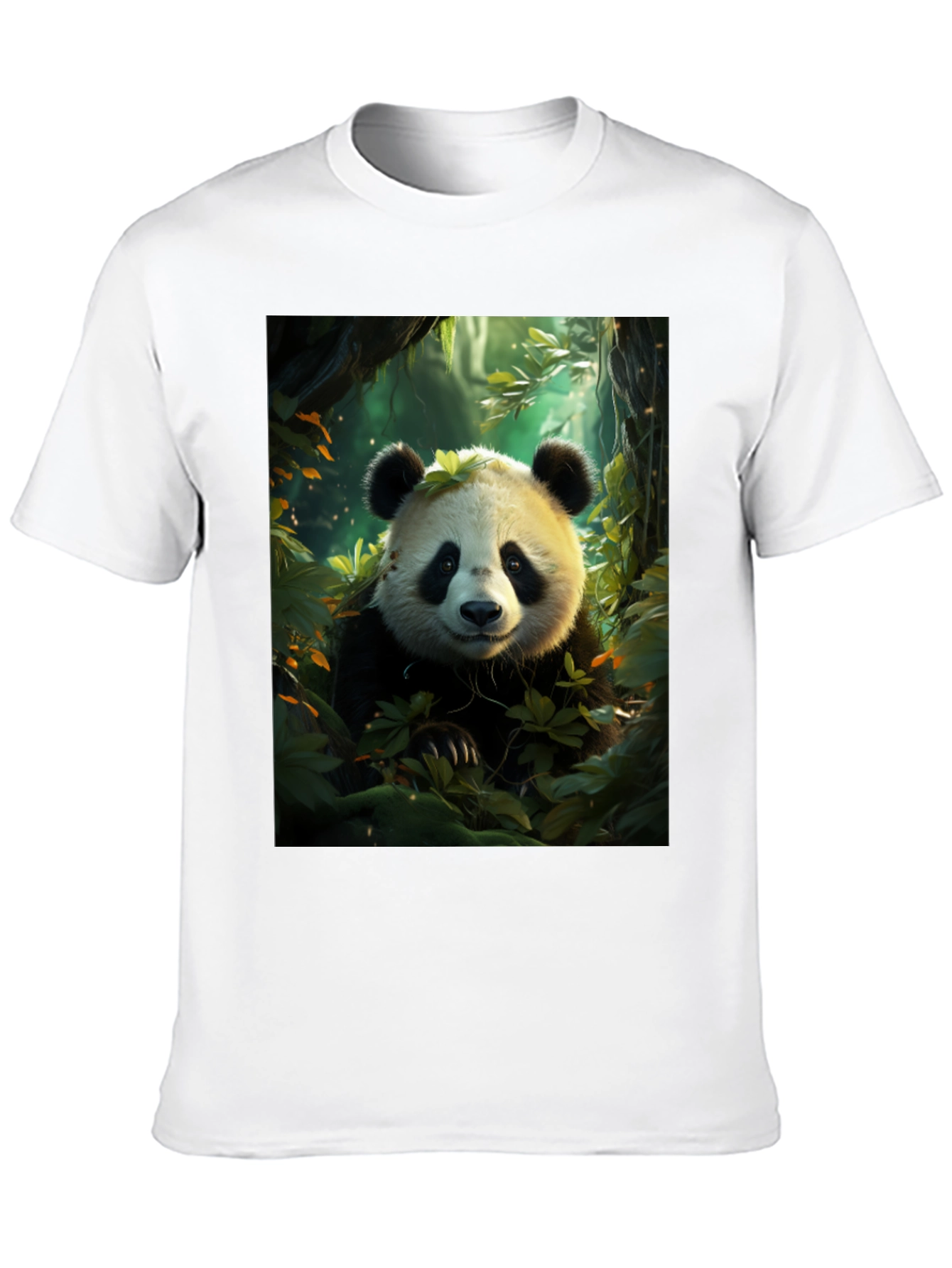 Black Panda in Forest Black T-Shirt view 10