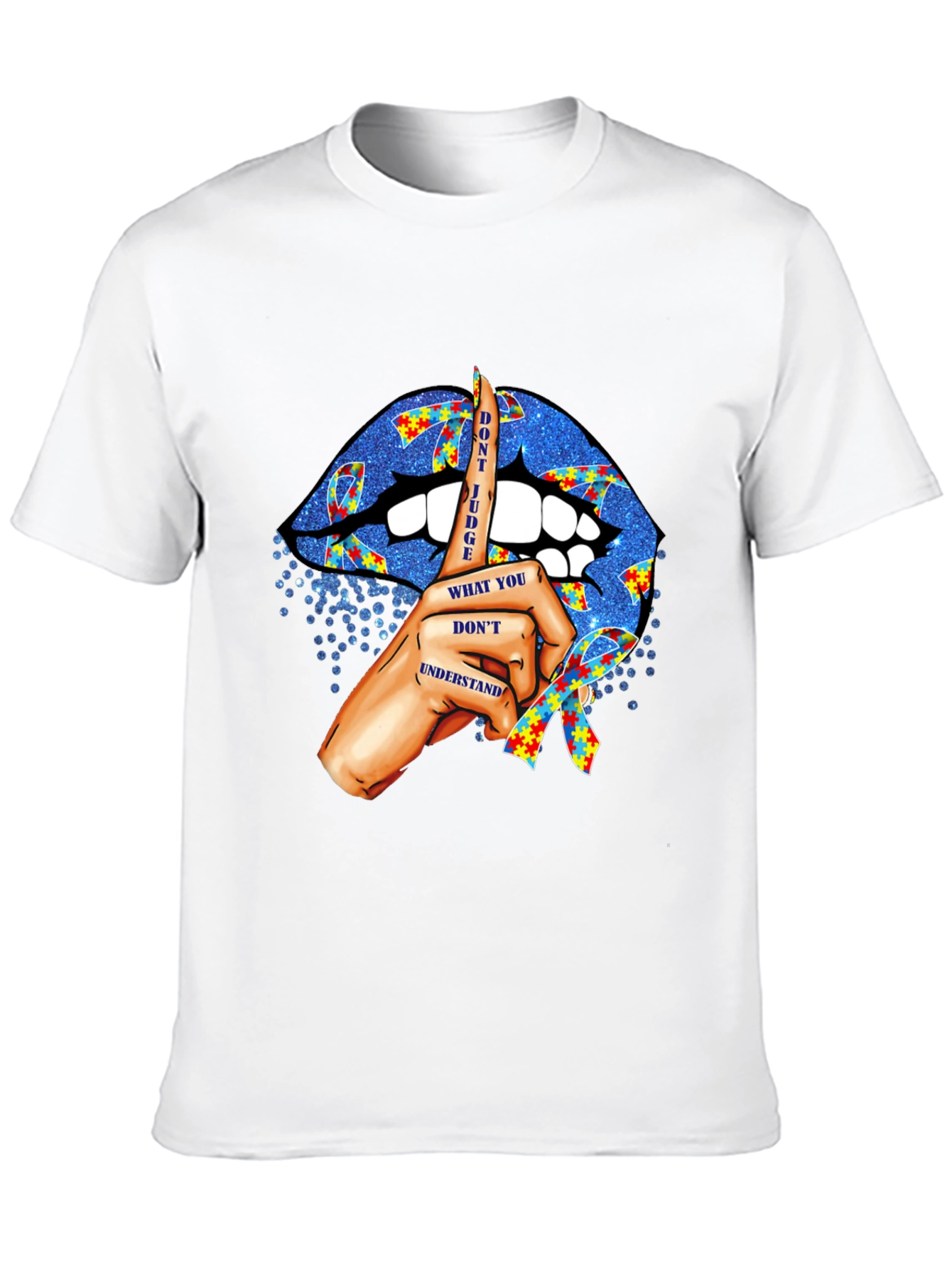 Black Autism Awareness Lips T-Shirt - Don't Judge view 10