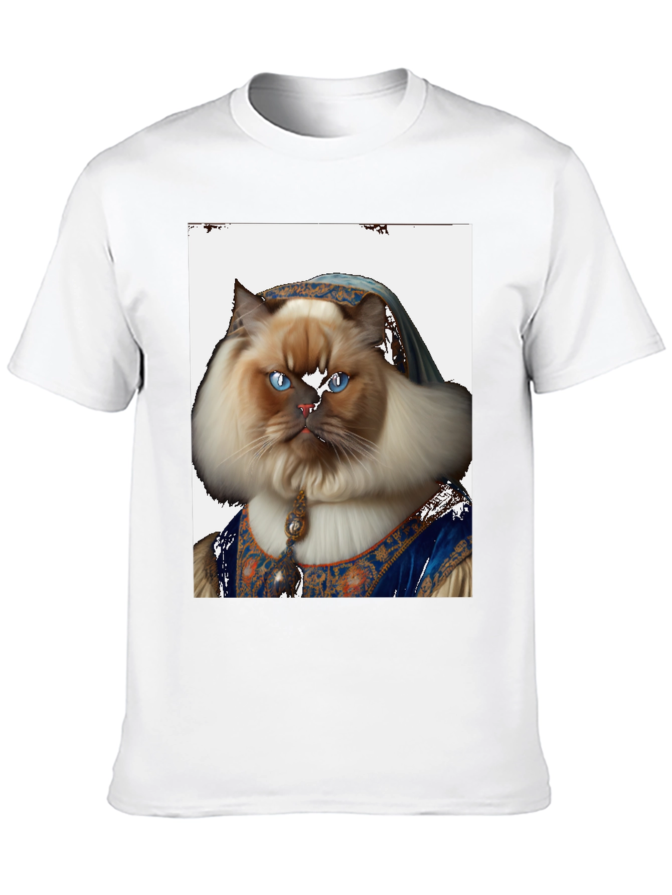 Black Renaissance Cat Portrait T-Shirt - Black view 10