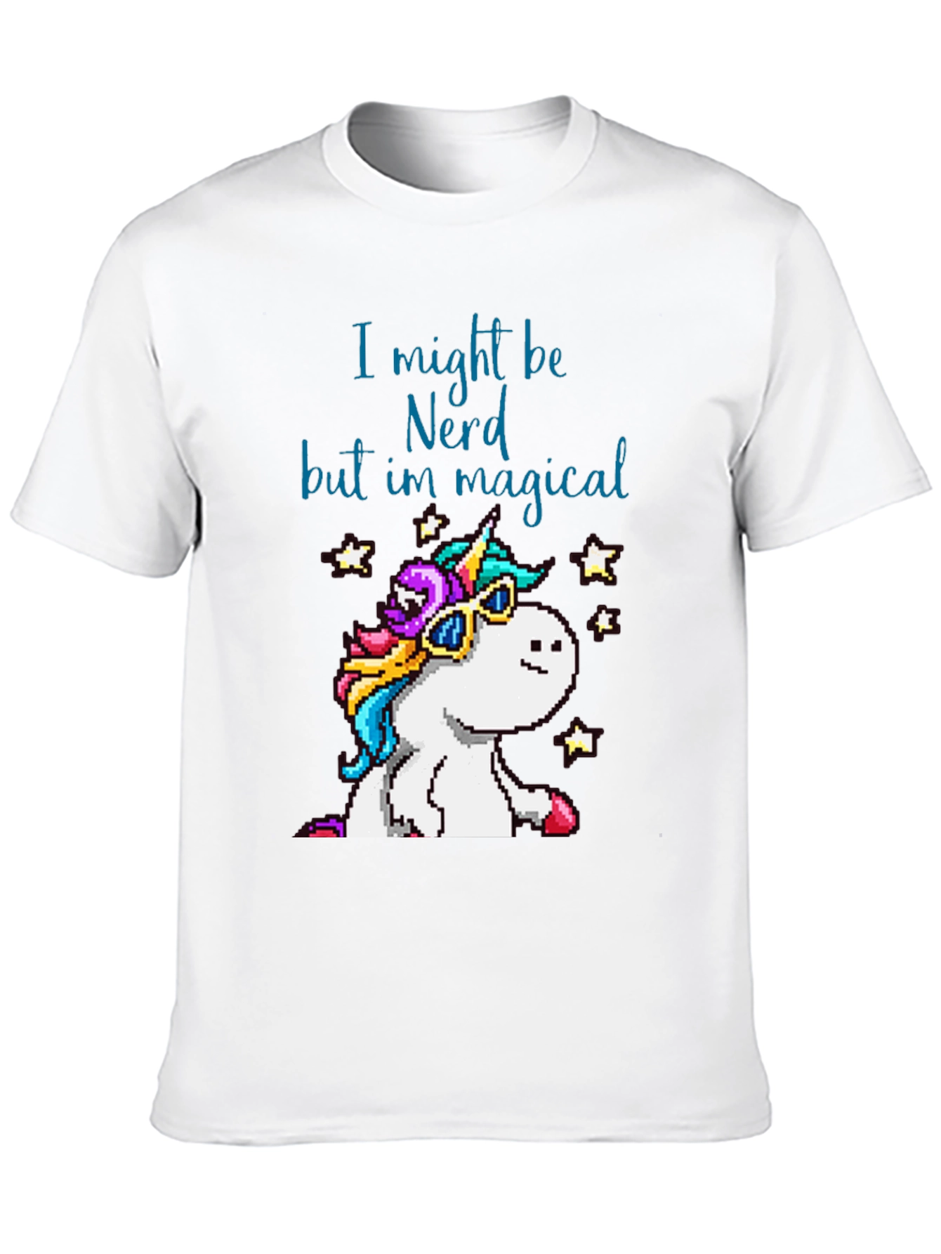 Black Nerd Magical Unicorn T-Shirt - Pixel Art Style view 10