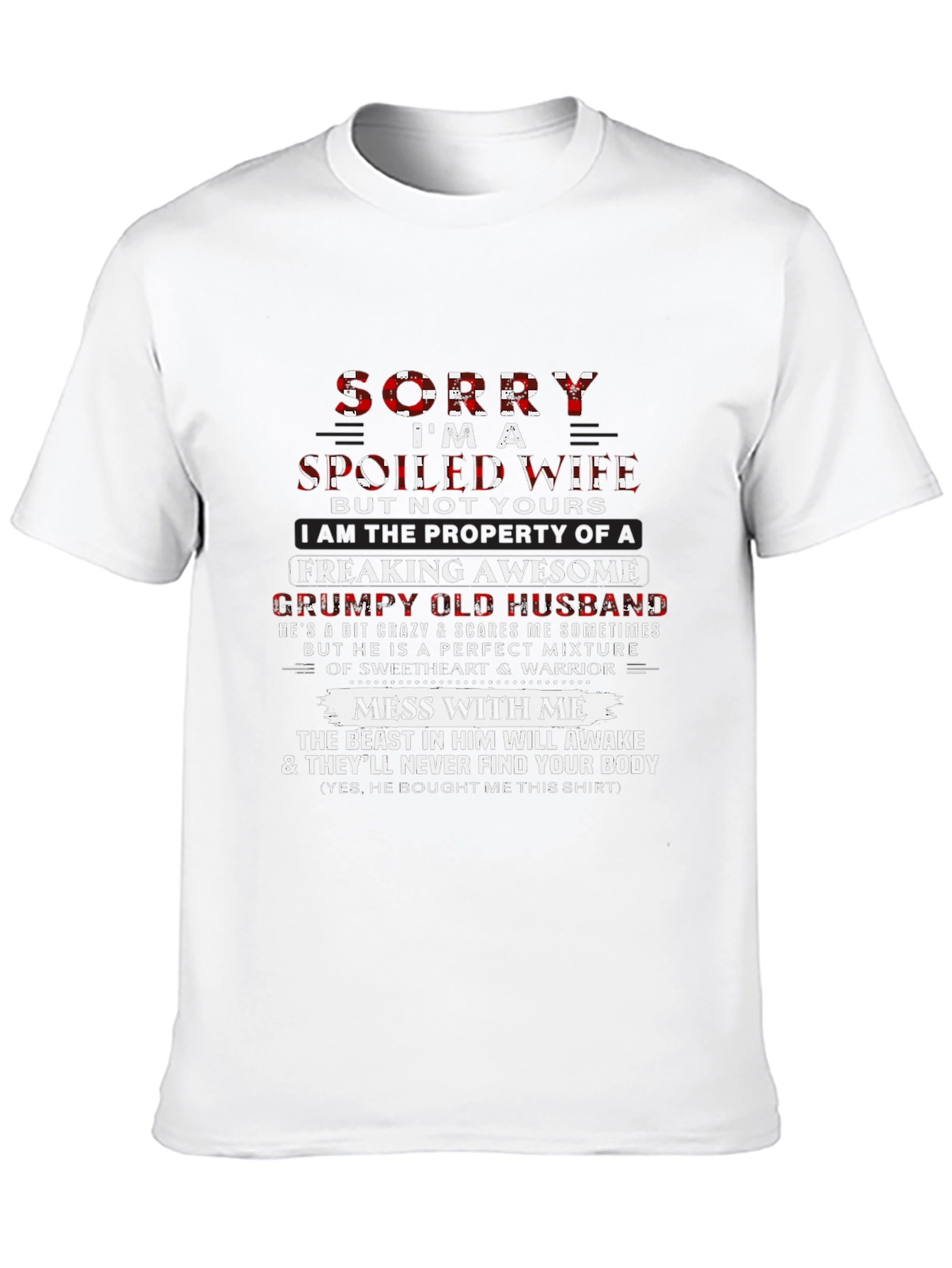Black Spoiled Wife, Grumpy Husband Funny Graphic T-Shirt view 10