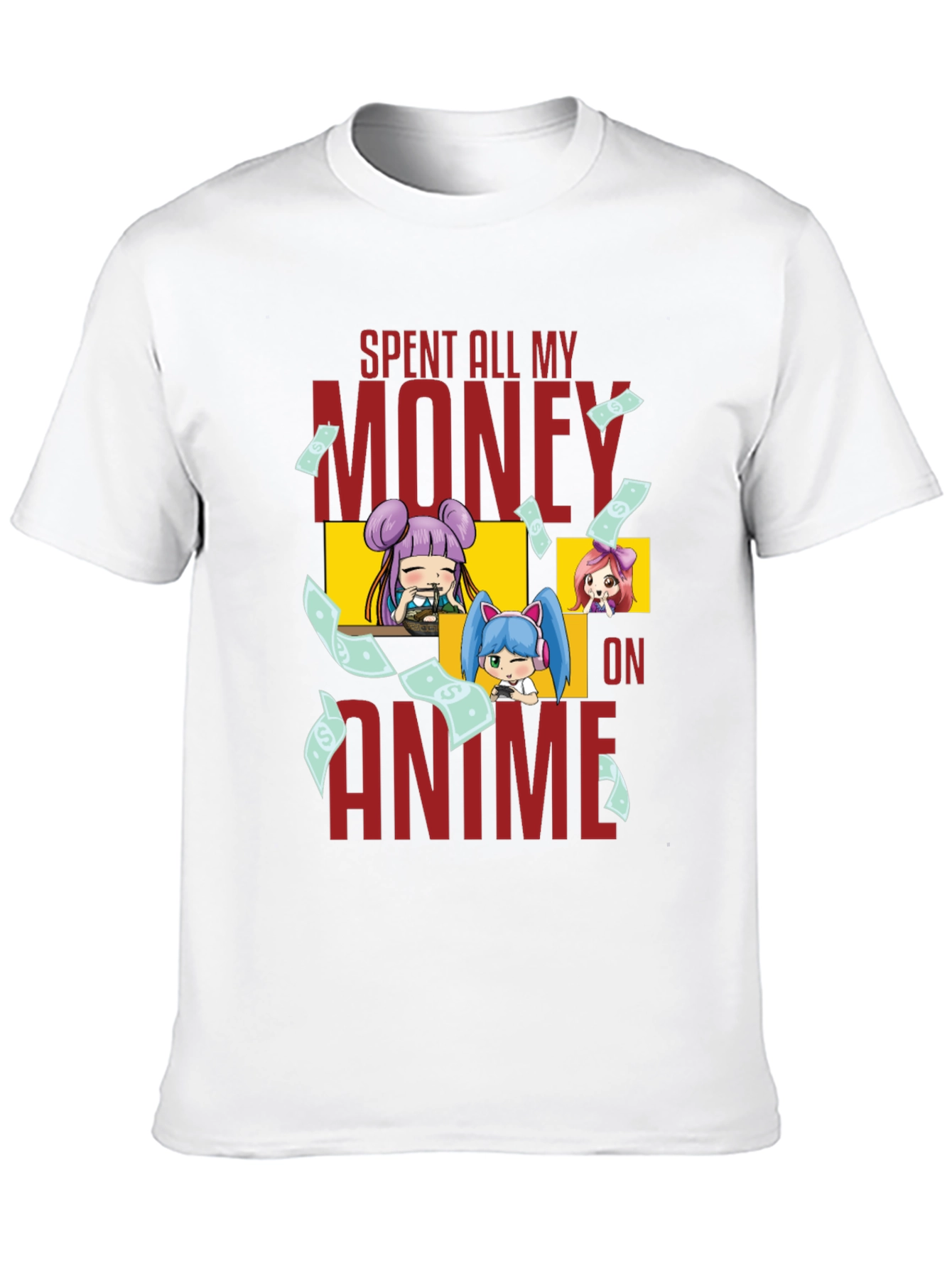 Black Anime Fan T-Shirt - Spent All My Money On Anime Graphic Tee view 10