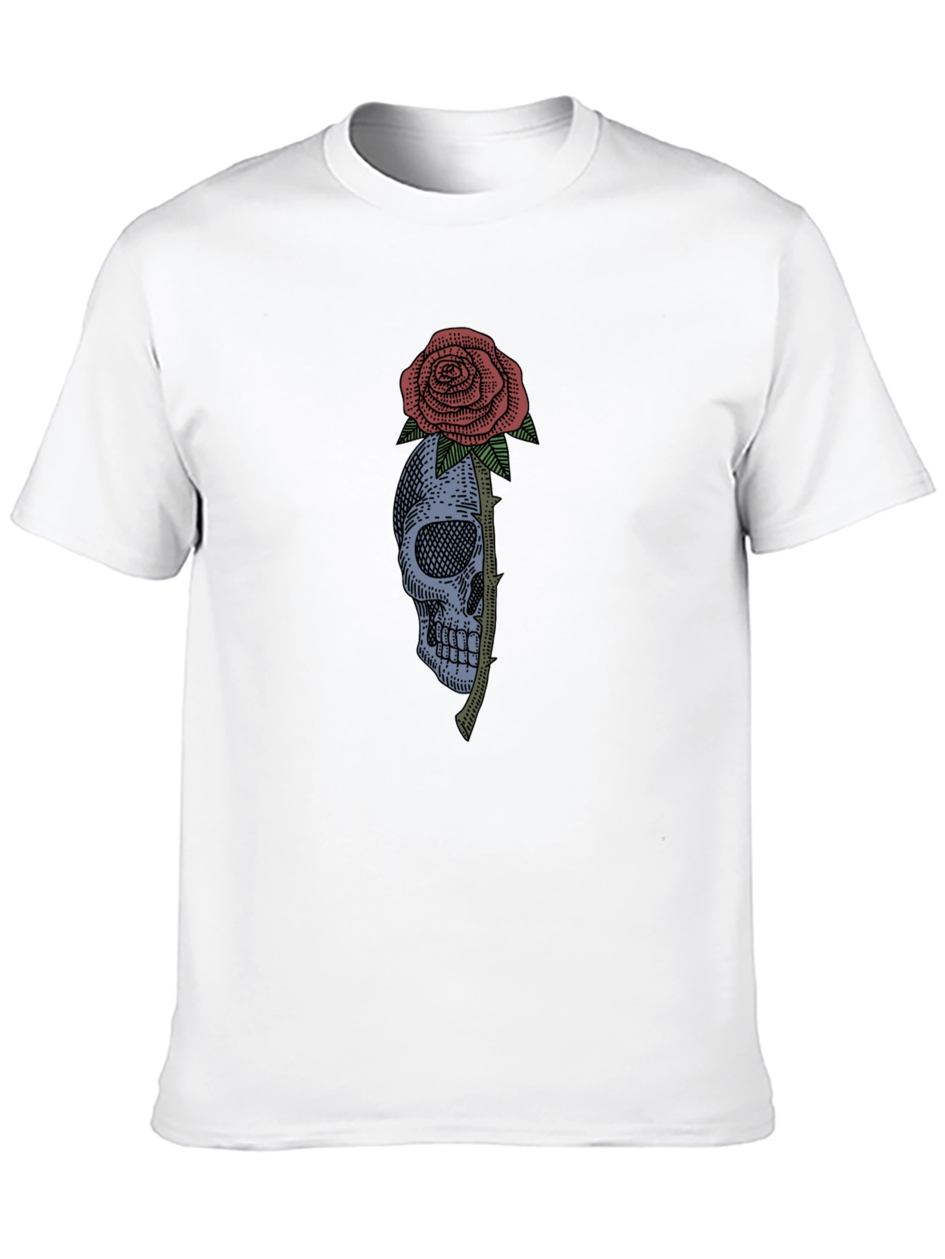 Black Skull & Rose Graphic Tee - Black Cotton T-Shirt view 10