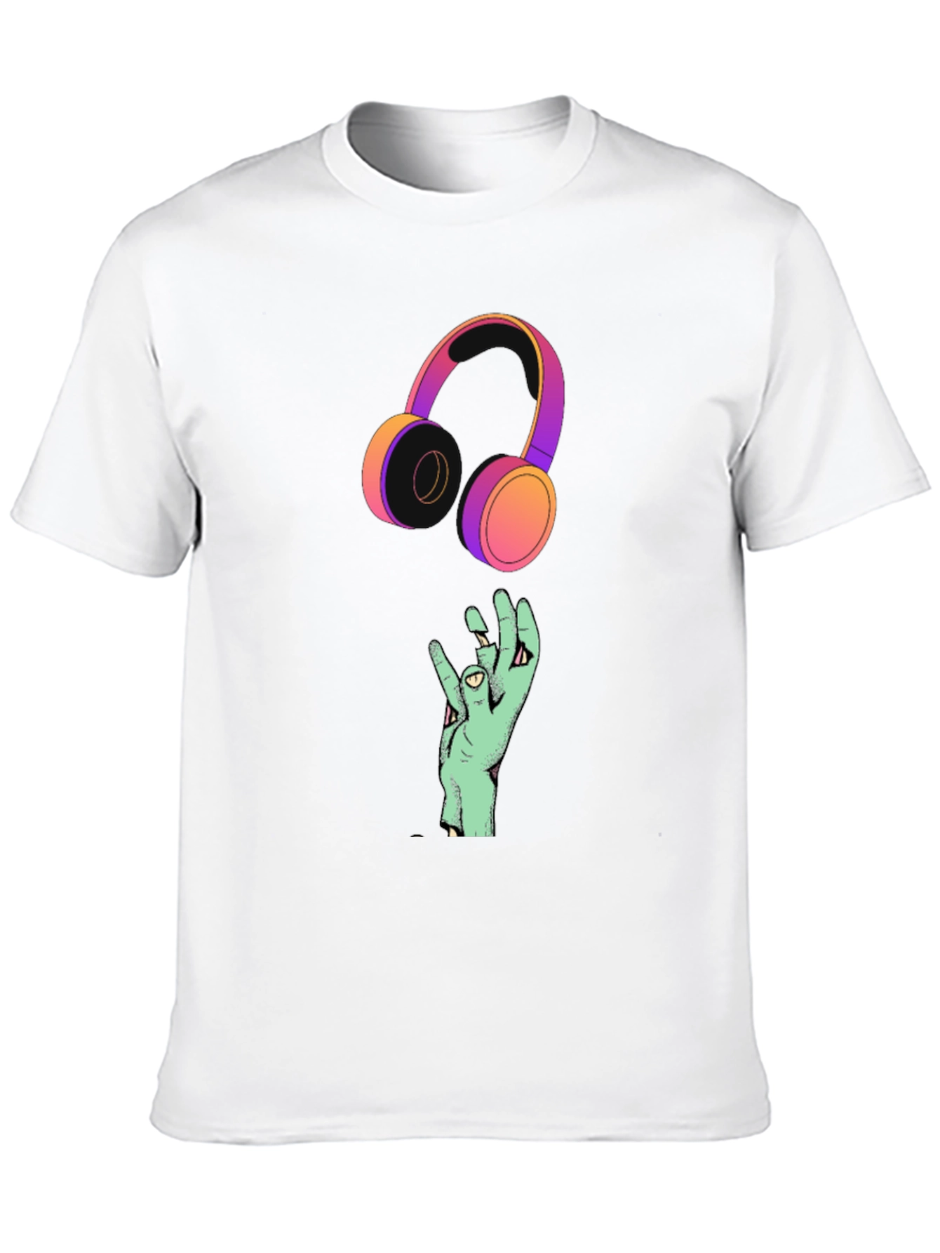Black Cool Graphic T-Shirt with Headphones and Hand Design view 10