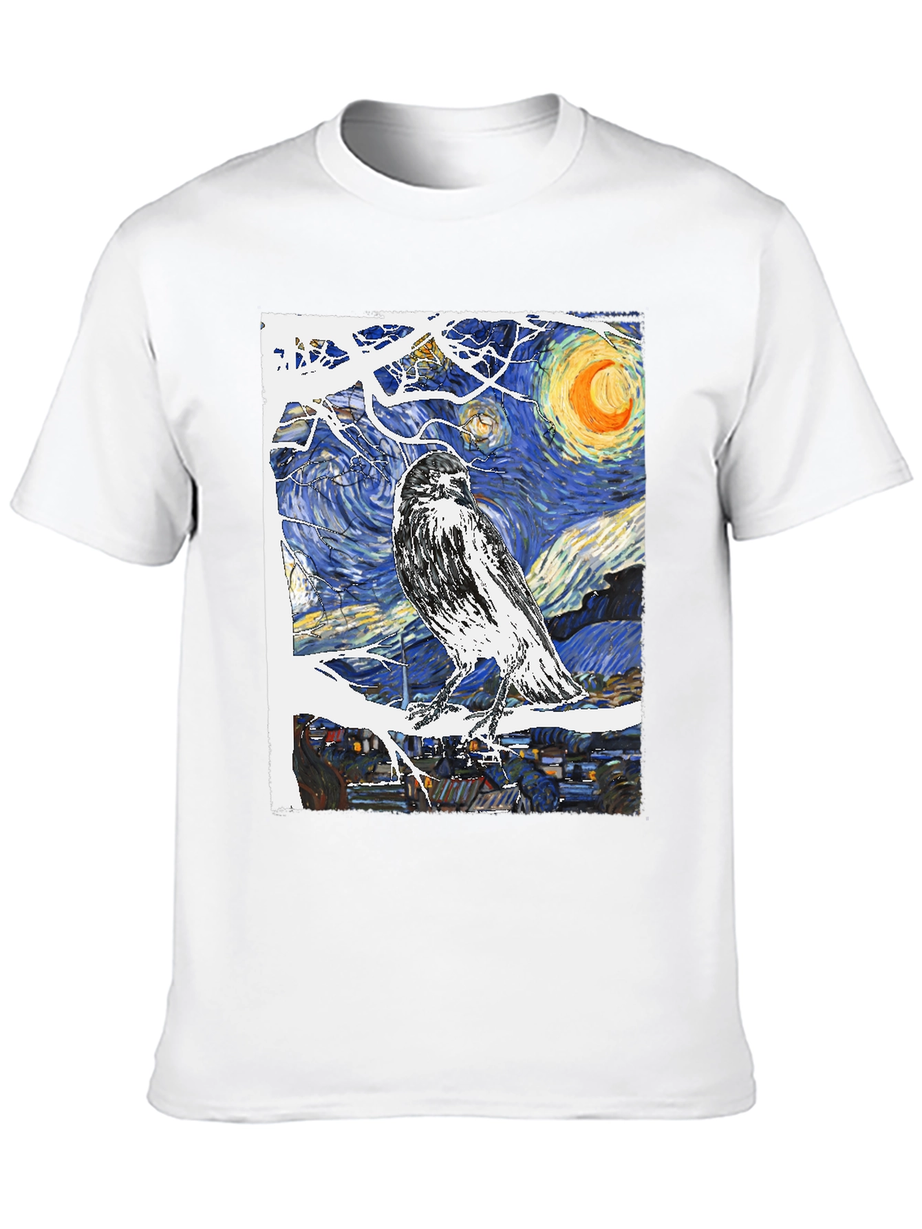 Black Starry Night Raven T-Shirt Art Tee view 10