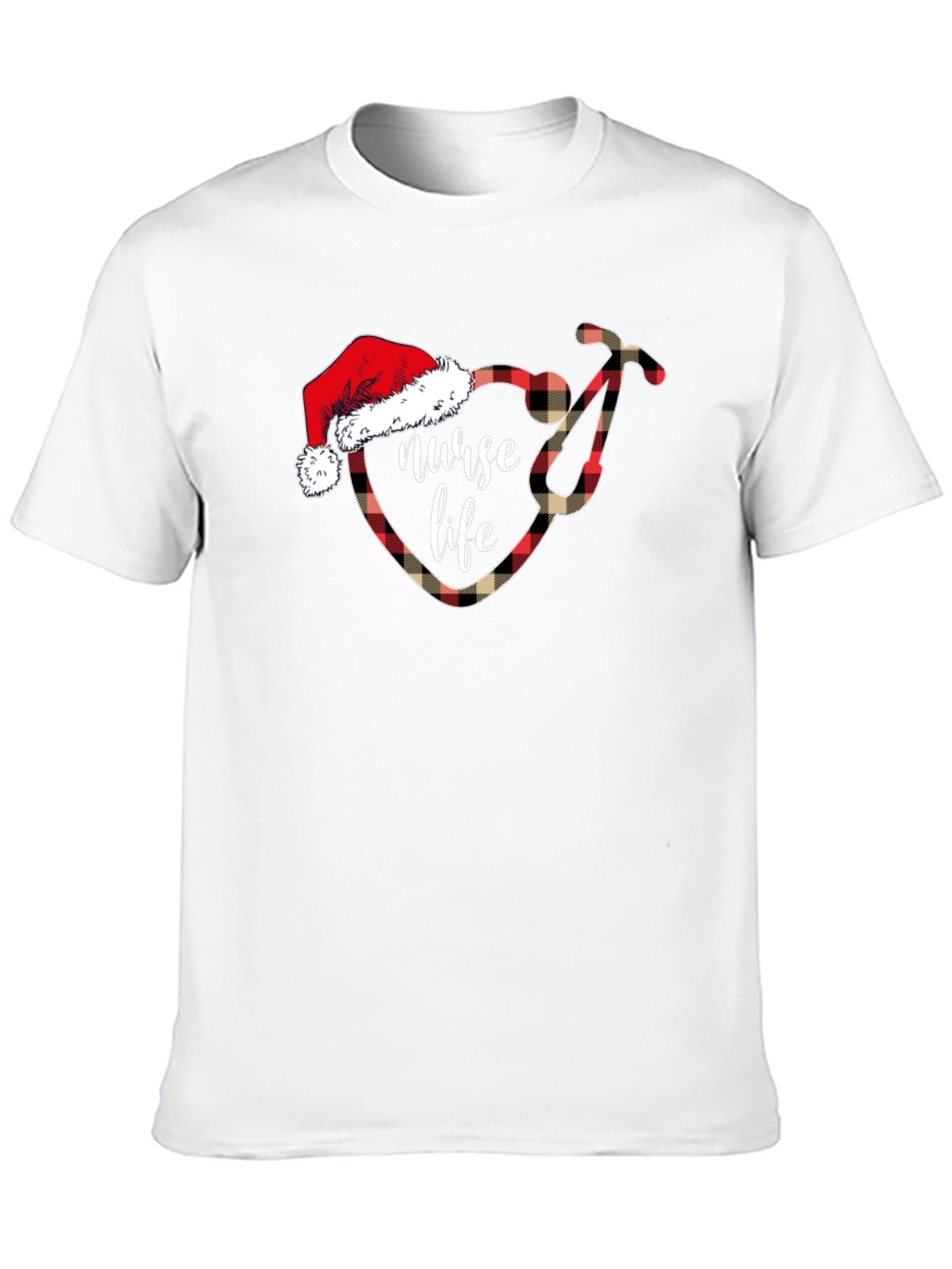 Black Nurse Life Christmas Plaid Stethoscope T-Shirt view 10