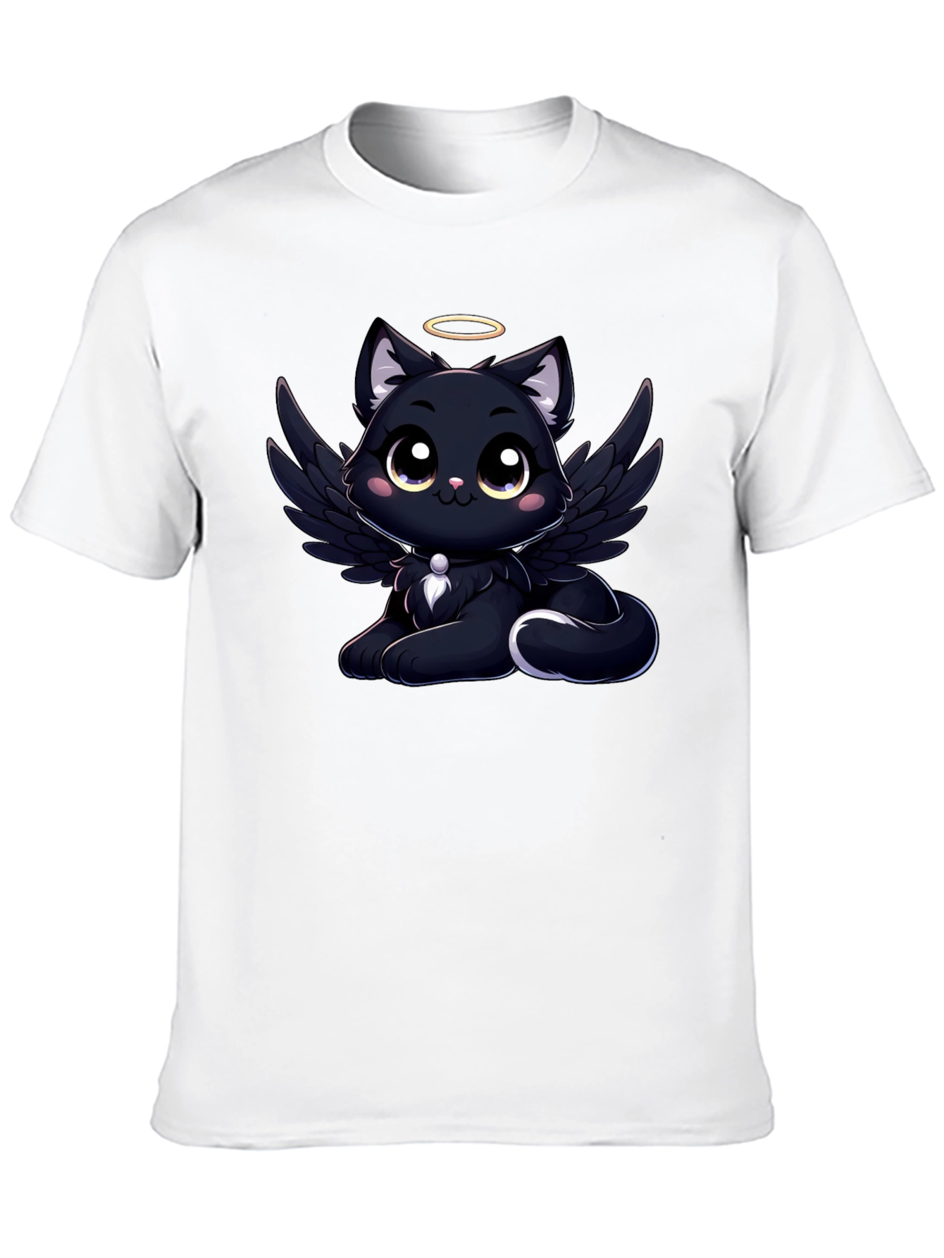 Black Angel Cat Graphic T-Shirt - Soft Cotton Tee view 10