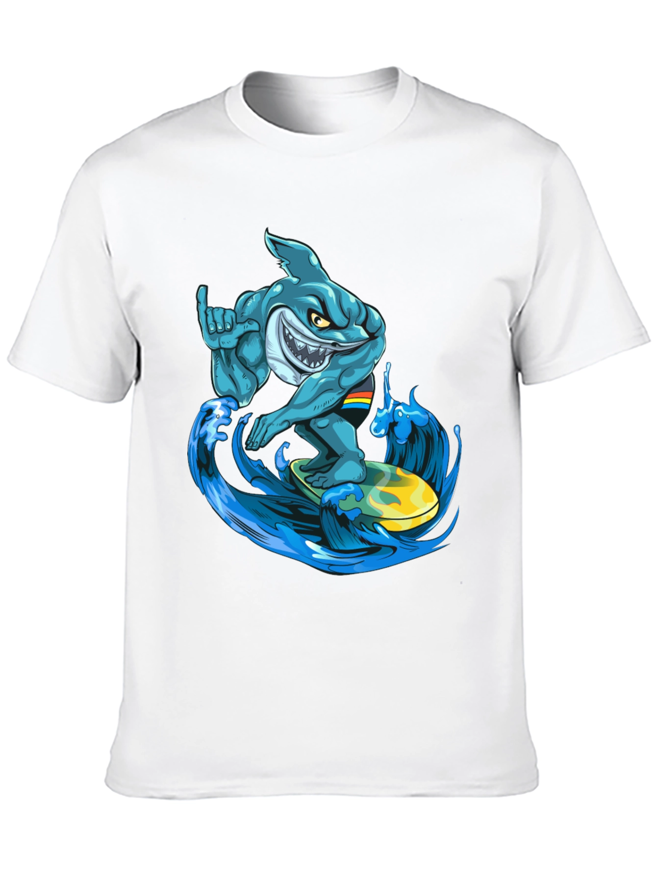 Black Surfing Shark Graphic T-Shirt - Cool Cartoon Design view 10