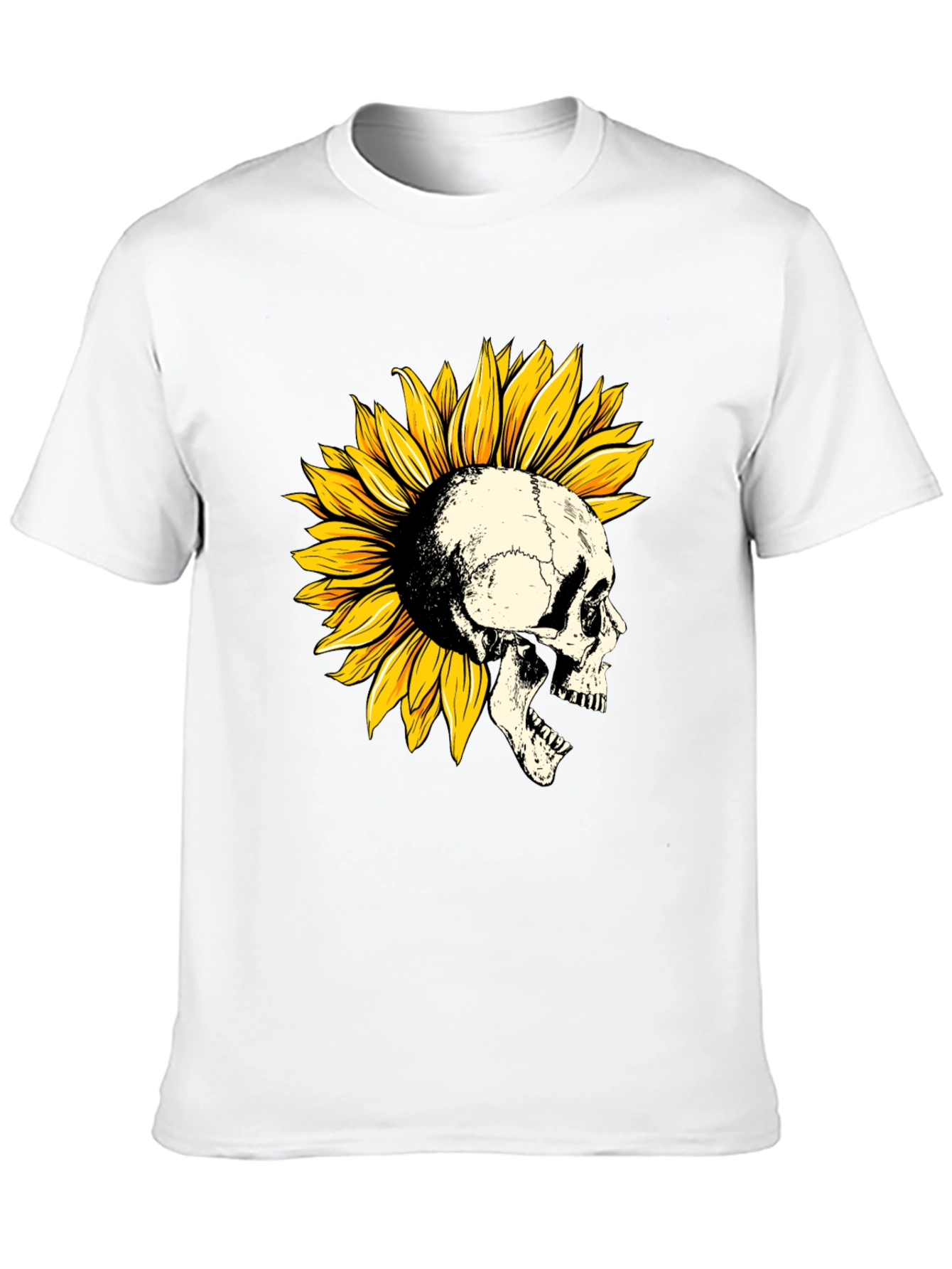Black Skull Sunflower Graphic T-Shirt - Unique Design view 10