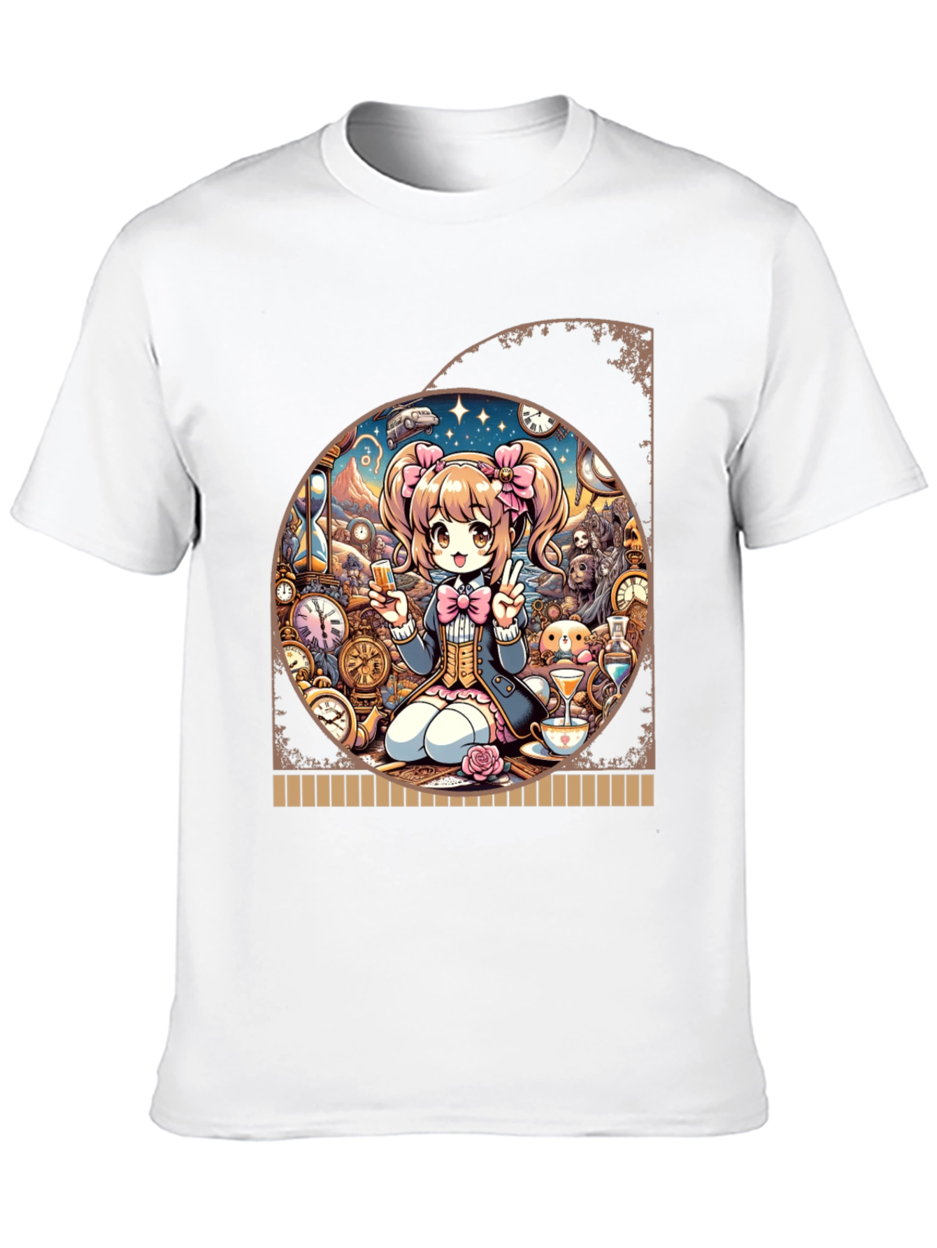 Black Anime Girl Time Travel Graphic Tee - Unique Design view 10