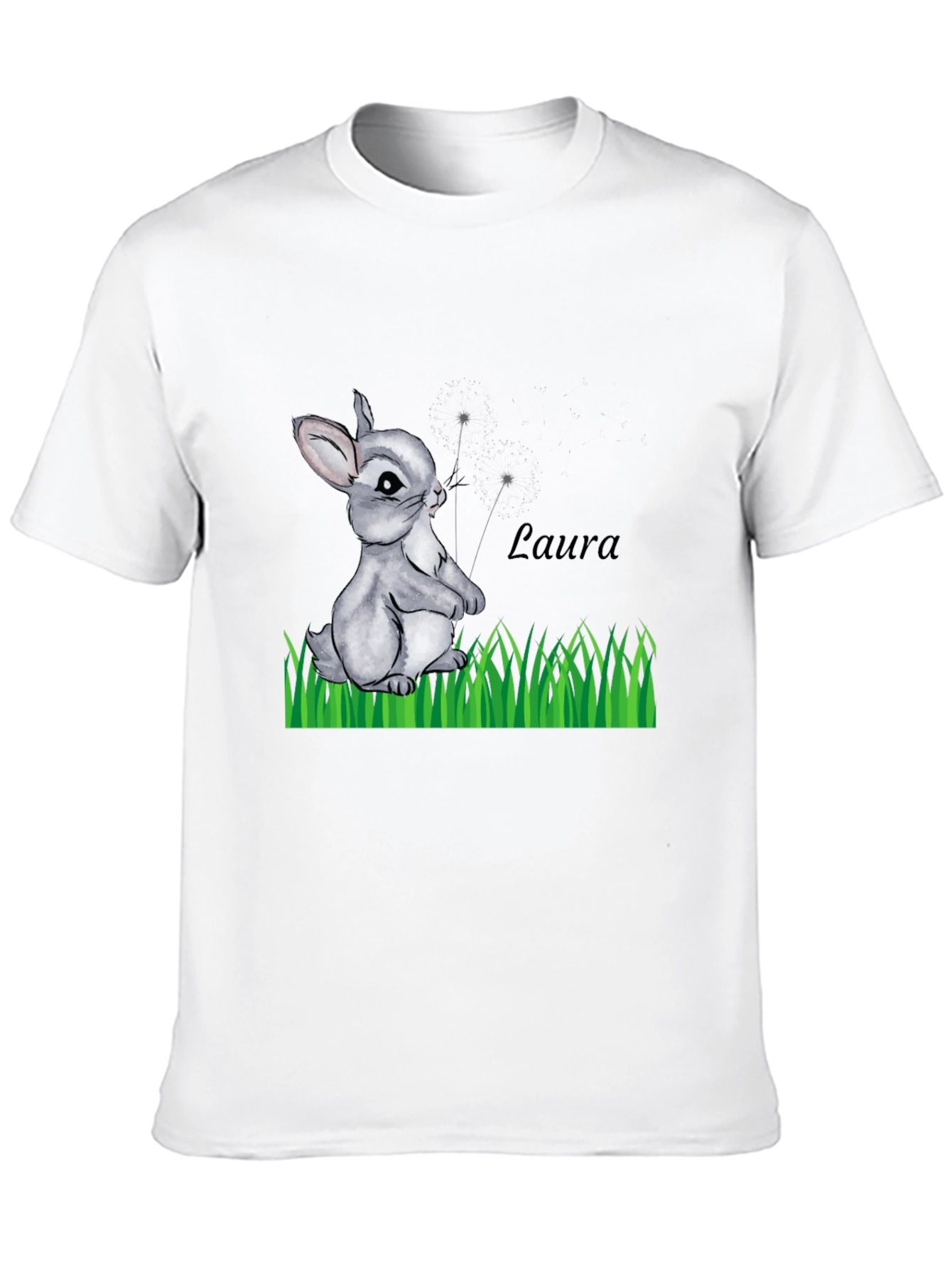 Black Cute Bunny 'Laura' Personalized Black T-Shirt view 10