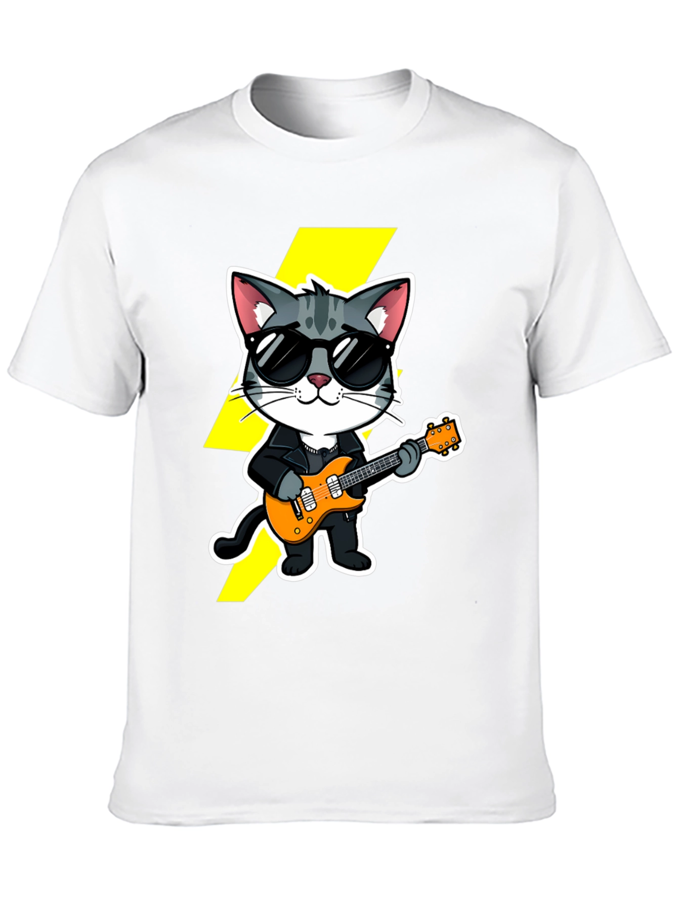 Black Rockstar Cat T-Shirt - Cool Cat with Guitar view 10