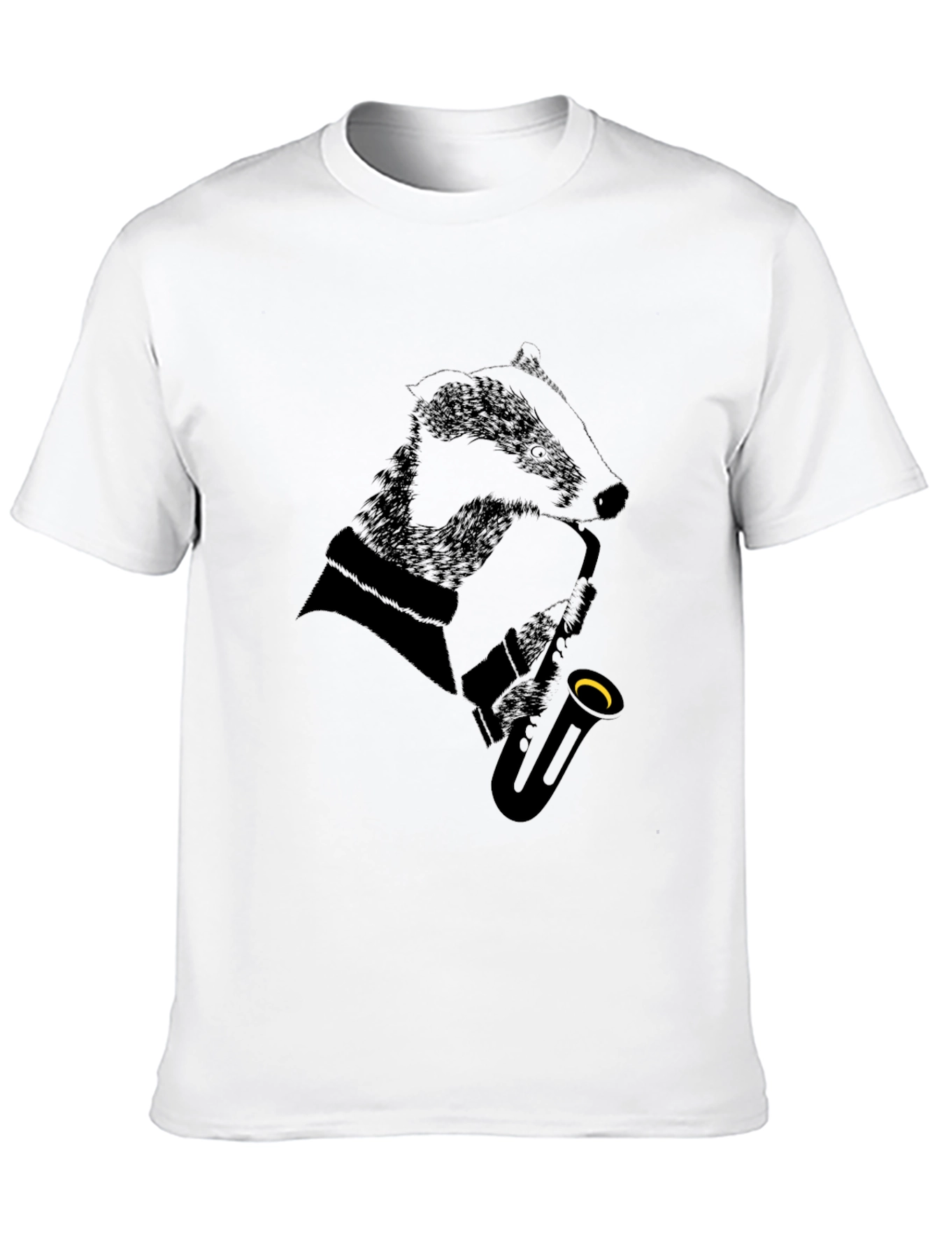 Black Jazz Badger Black T-Shirt - Cool Animal Saxophone Design view 10