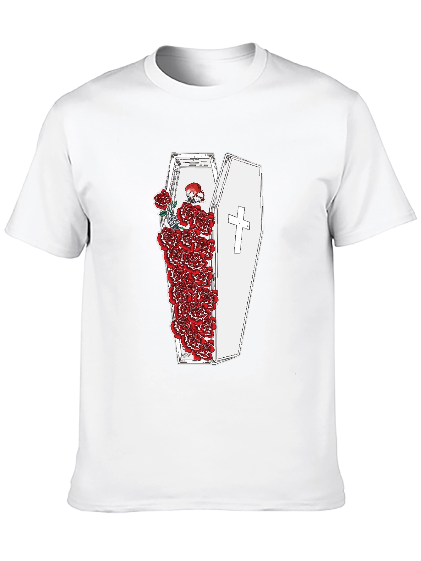 Black Gothic Coffin and Roses Graphic T-Shirt view 10