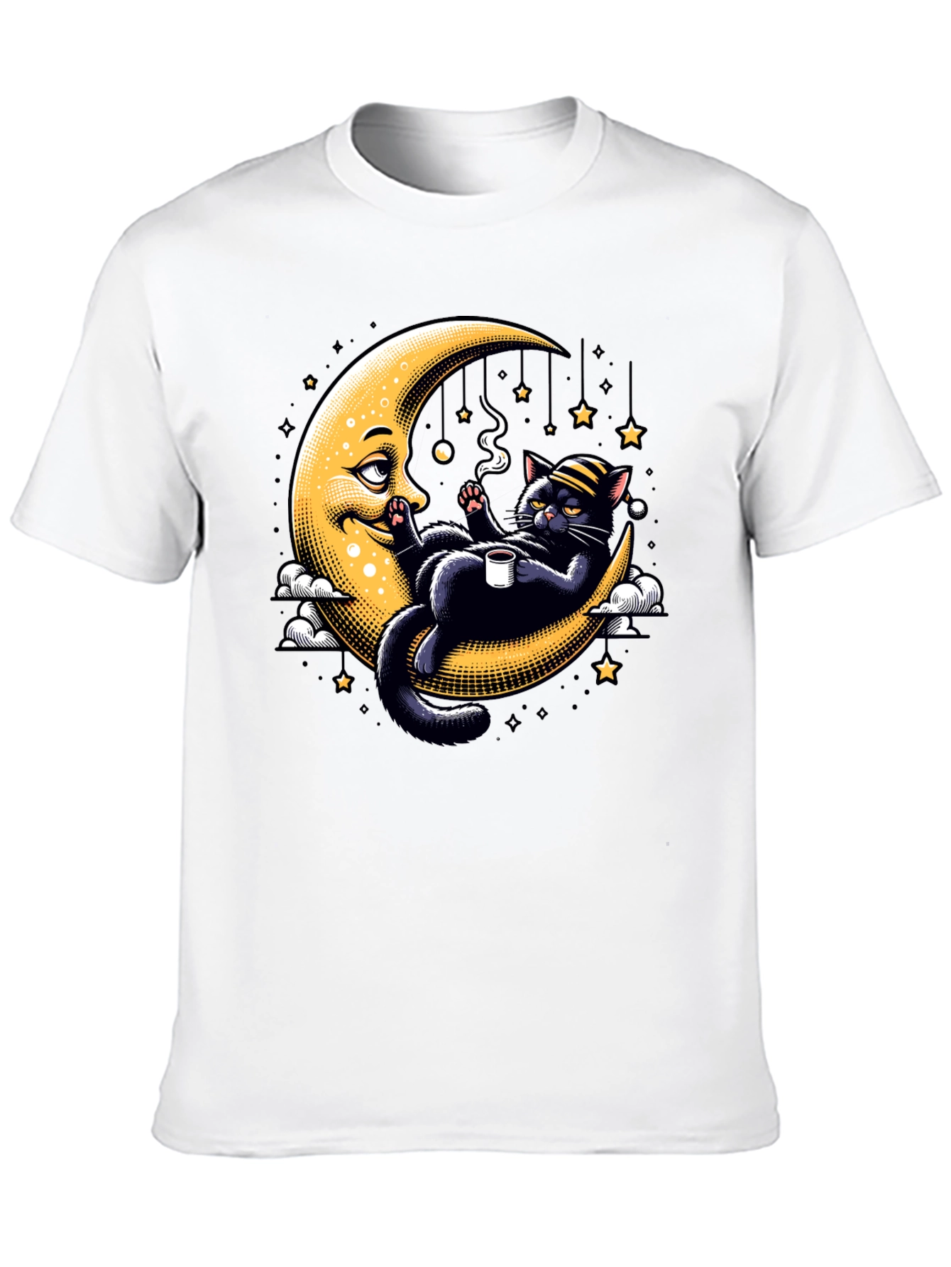 Black Cool Cat on Moon T-Shirt view 10