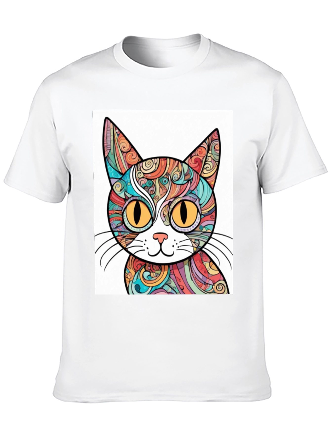 Black Colorful Cat Graphic T-Shirt - Unique Design view 10