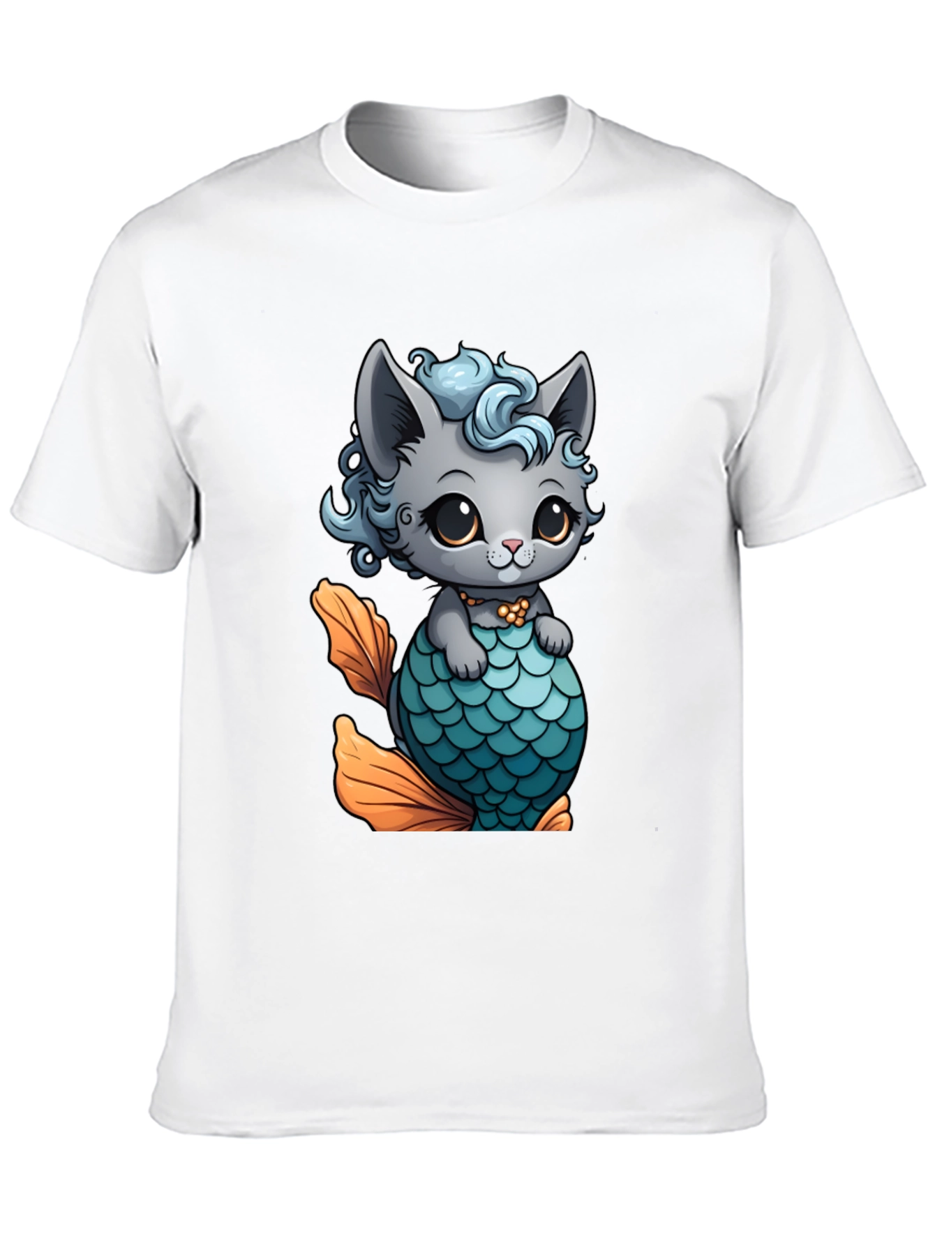 Black Cute Cat Mermaid T-Shirt - Unique Graphic Tee view 10
