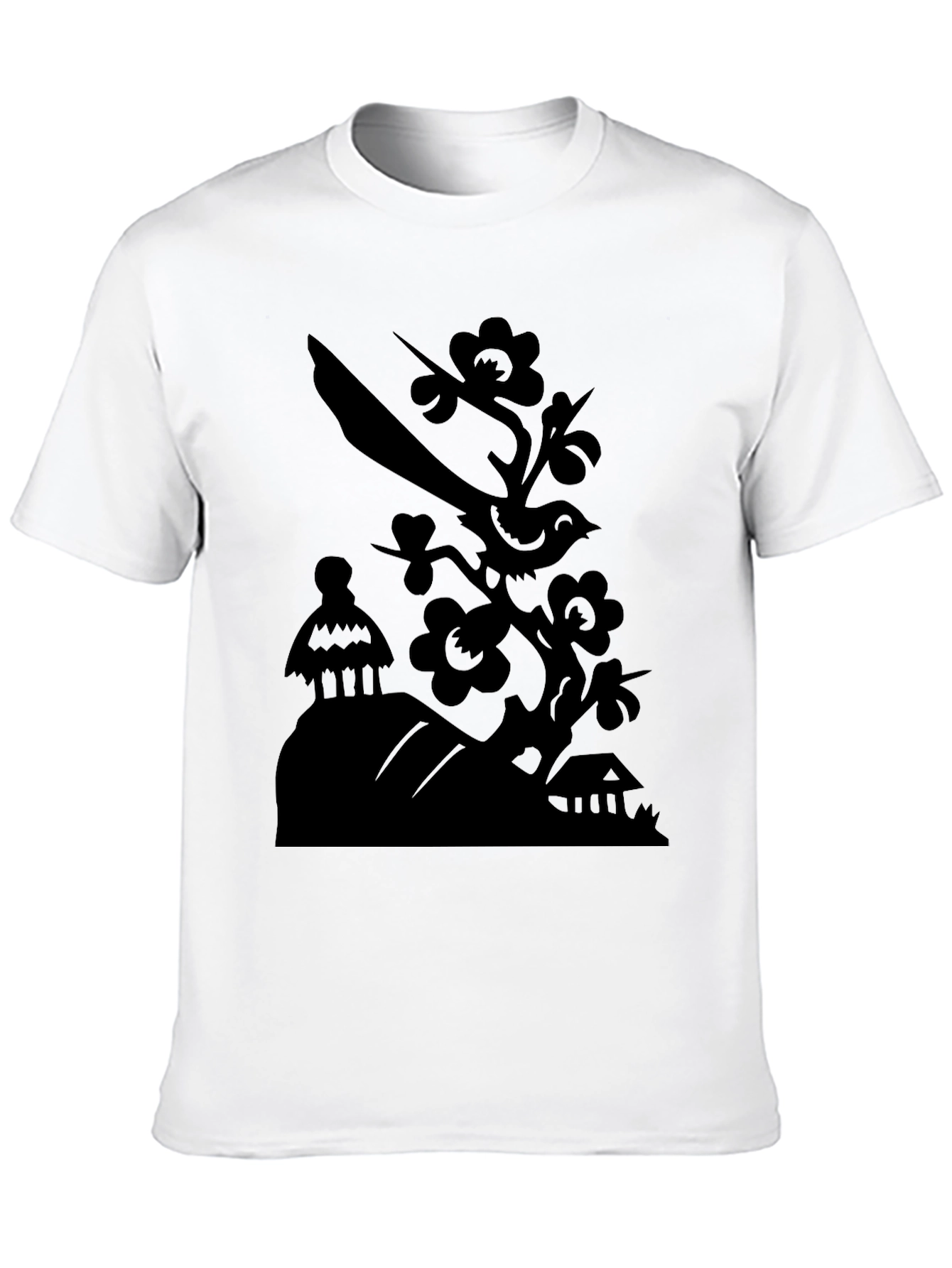 Black Bird on Branch Graphic Tee - Modern Black T-Shirt view 10