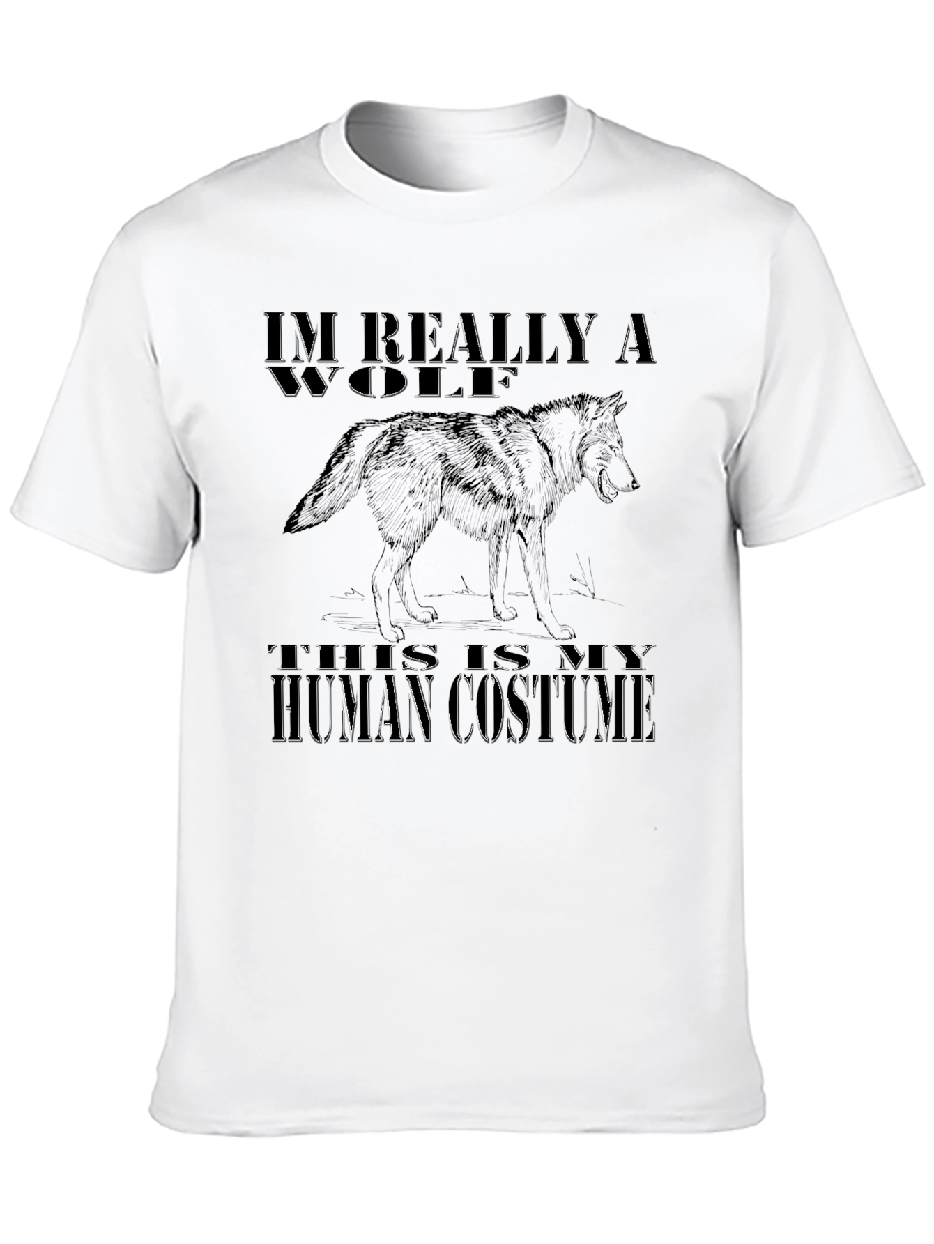 Black I'm Really A Wolf Human Costume Graphic T-Shirt view 10