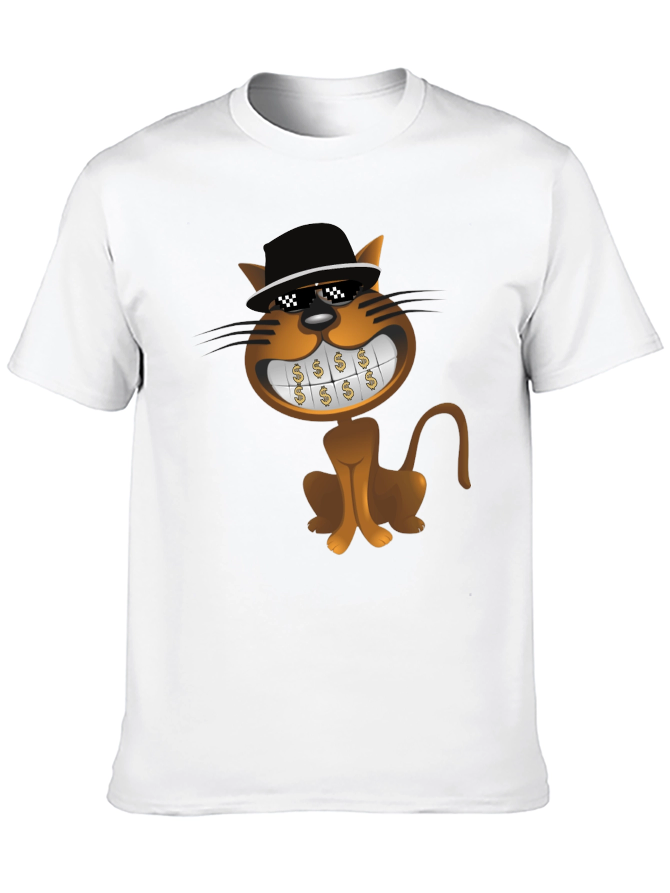 Black Cartoon Cat T-Shirt: Funny Design, Black Tee view 10