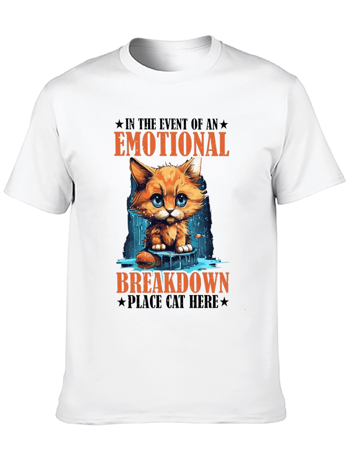 Black Emotional Breakdown Cat T-Shirt - Funny Graphic Tee view 10
