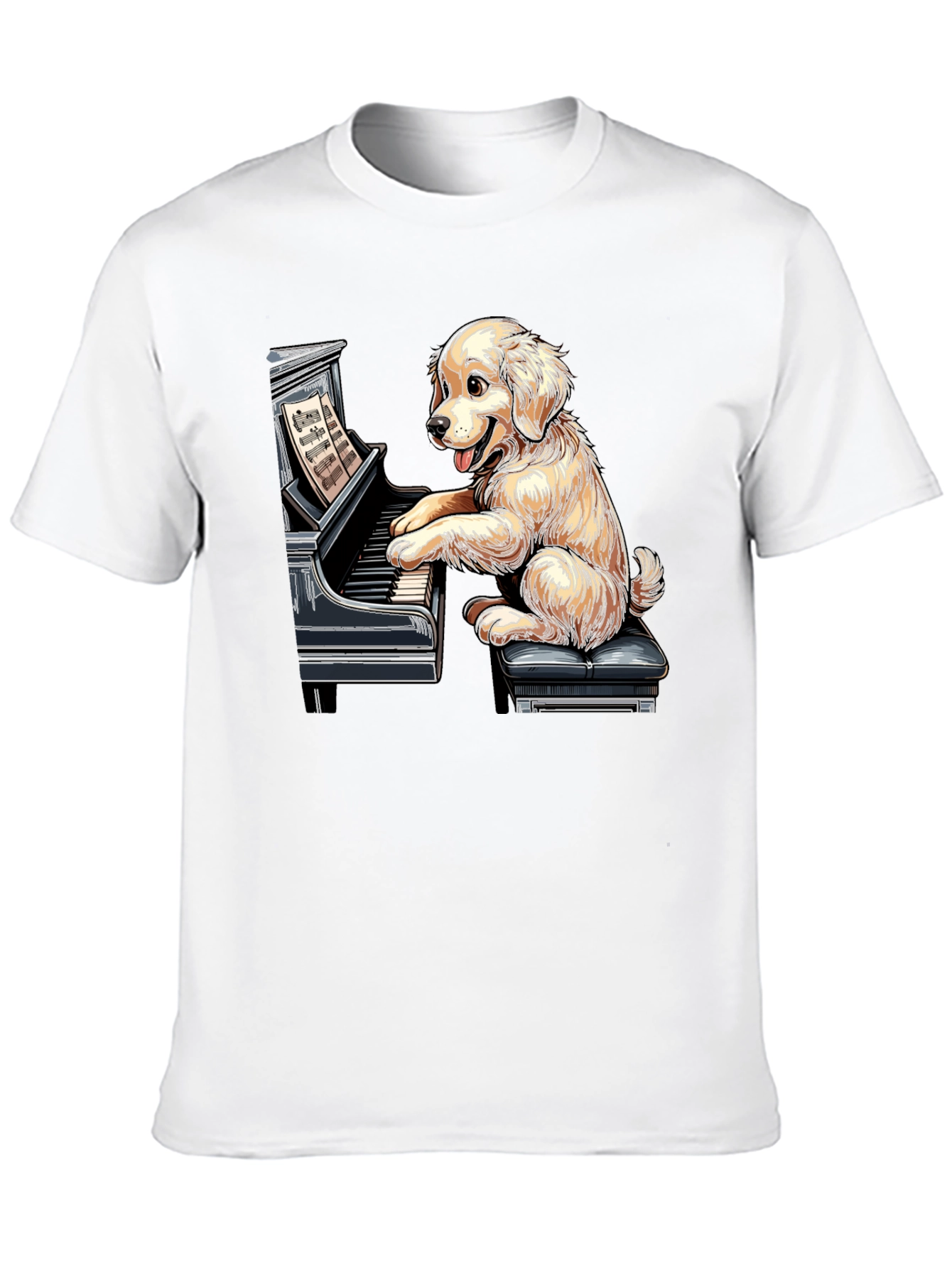 Black Dog Playing Piano Graphic Tee - Unisex Black T-Shirt view 10