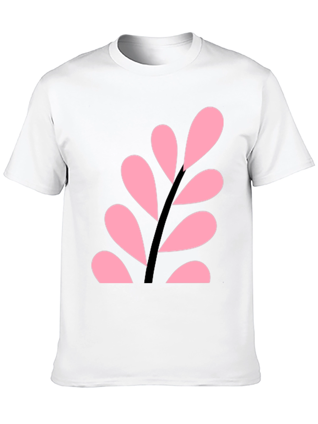 Black Pink Leaf Design Black T-Shirt view 10