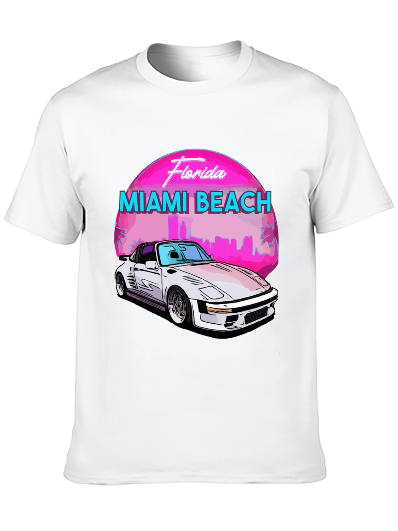 Black Miami Beach Florida T-Shirt - Retro Car Design view 10