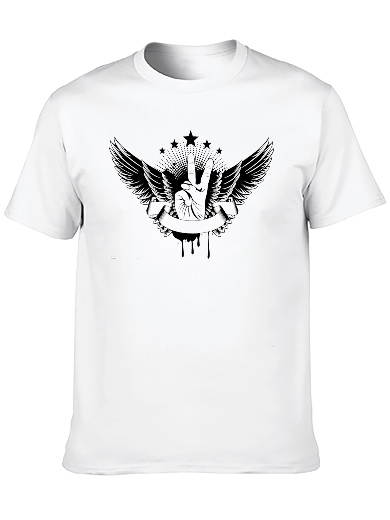 Black Black Graphic Tee - Peace and Wings Design view 10