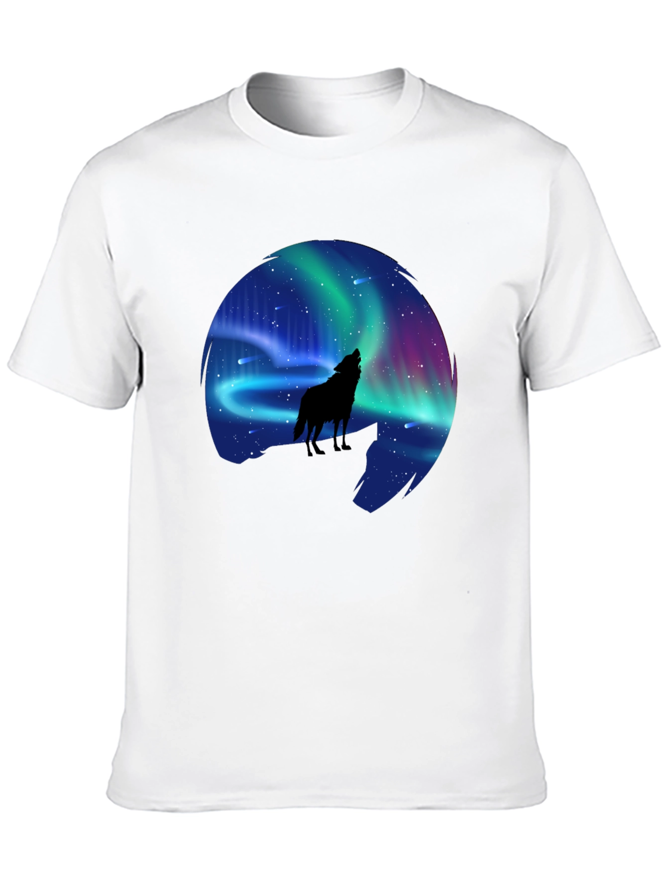 Black Wolf Aurora Borealis Graphic T-Shirt view 10