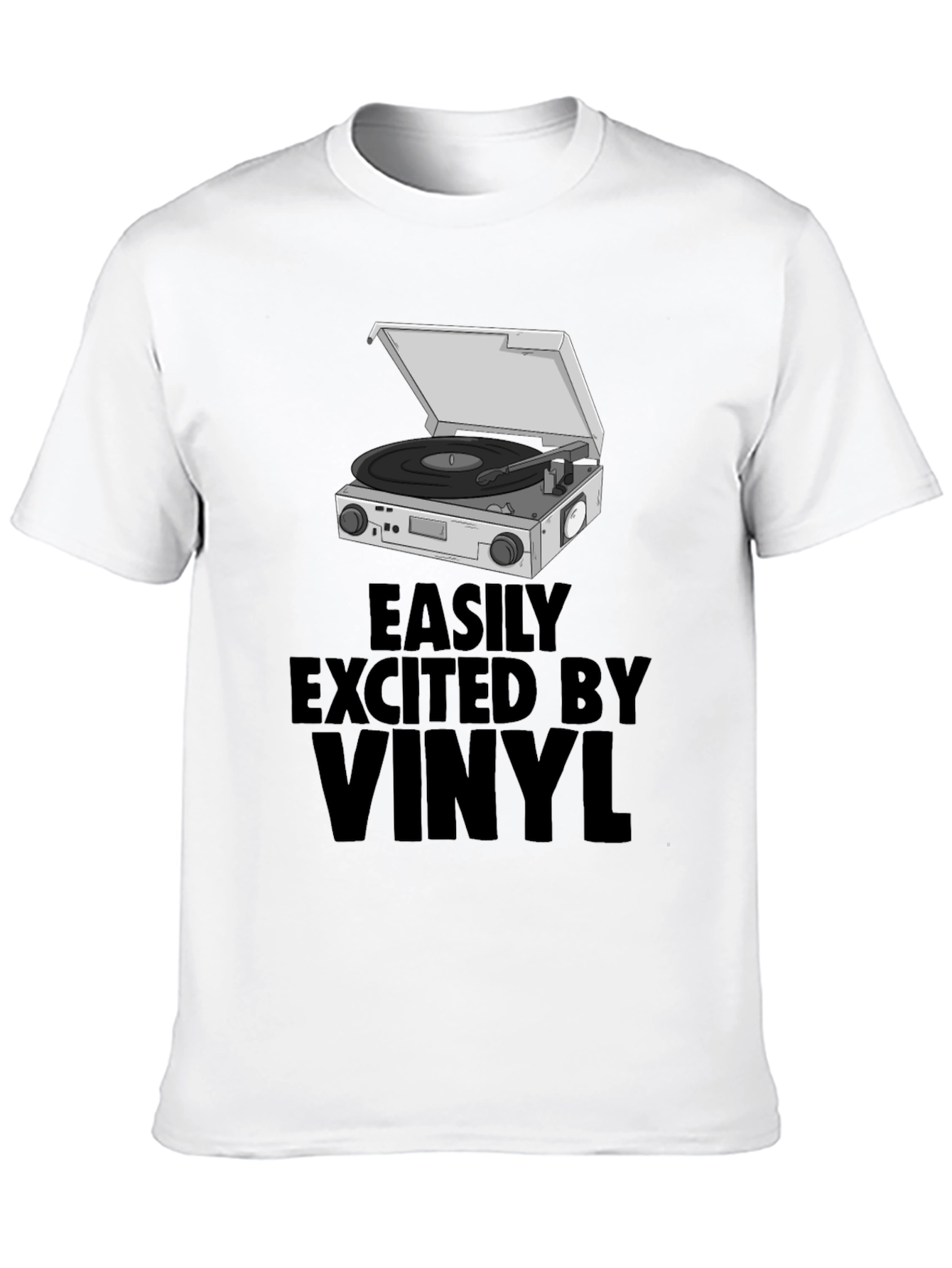 Black Vinyl Record Player T-Shirt - Easily Excited view 10
