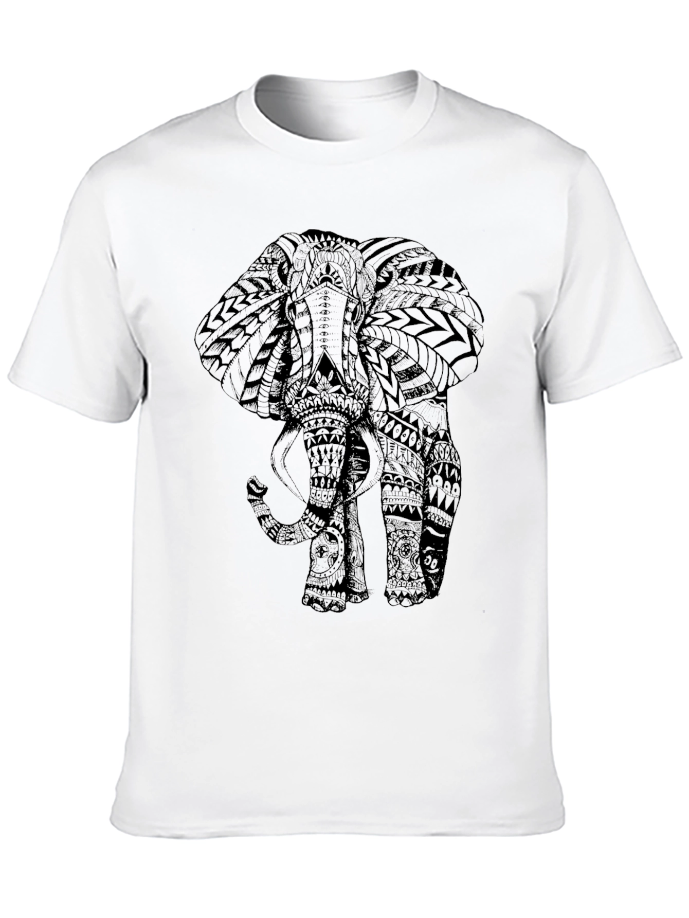 Black Tribal Elephant Print Black Tee Shirt view 10