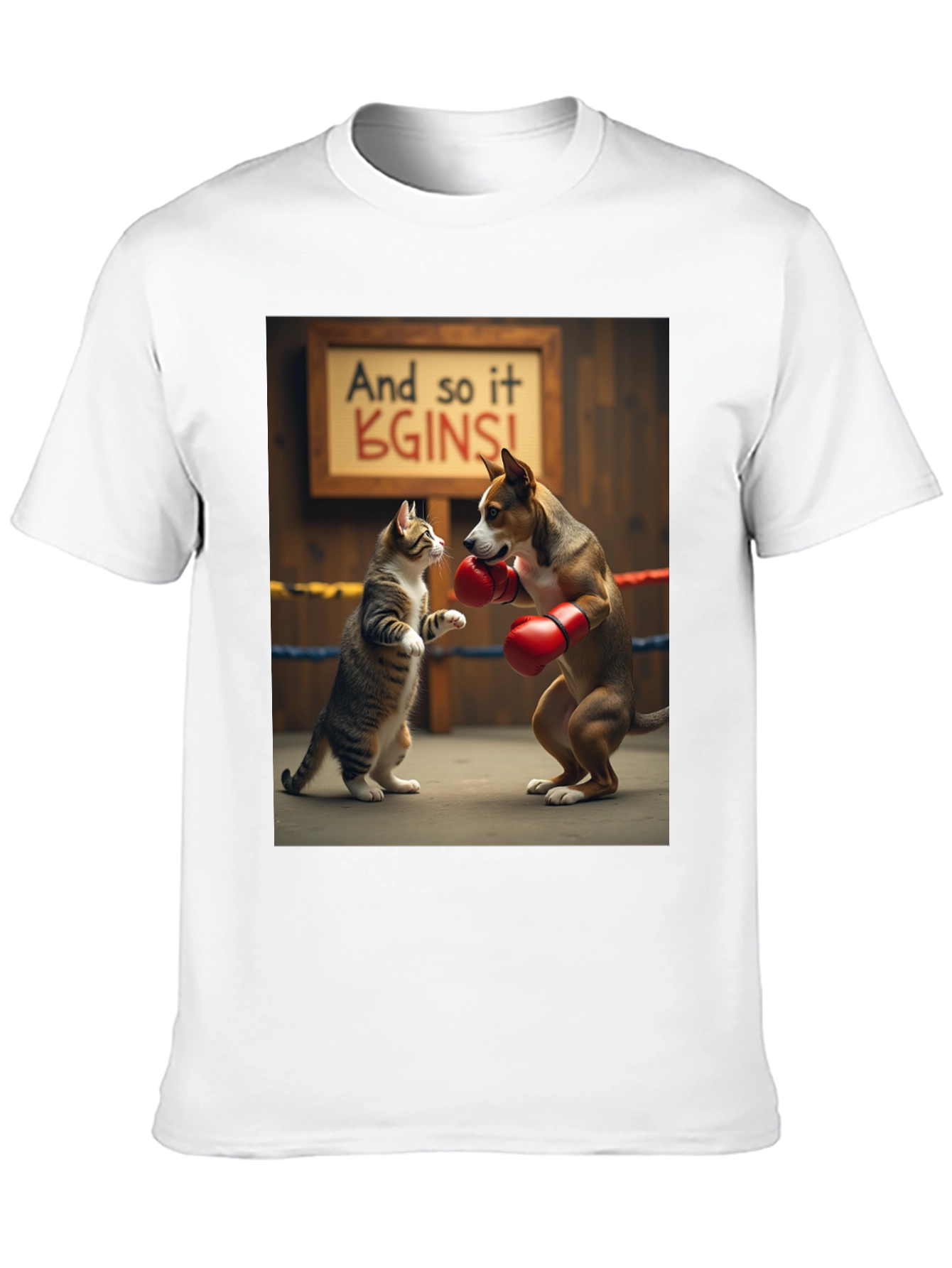 Black Boxing Cat and Dog Graphic Tee view 10