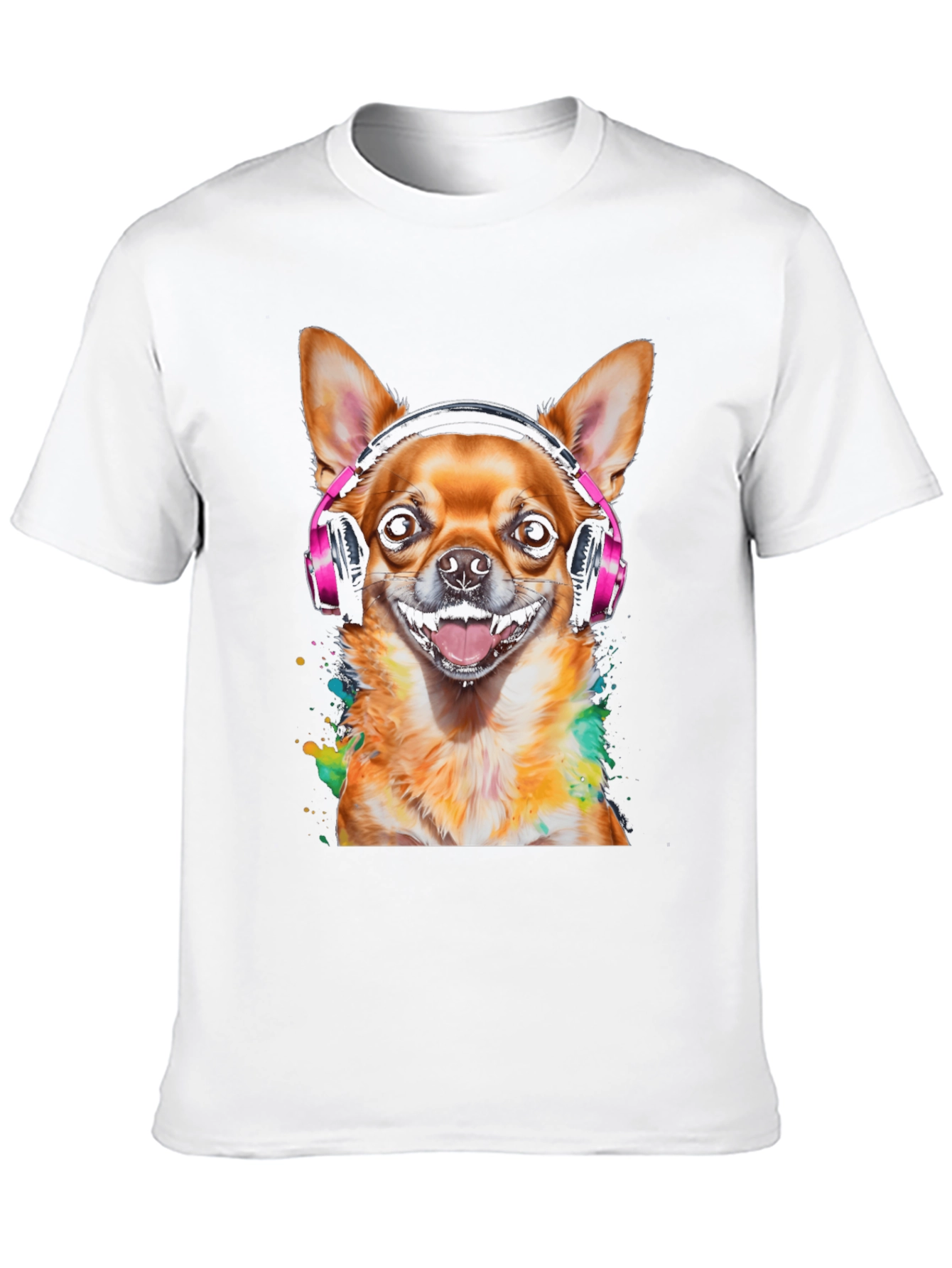 Black Dog with Headphones T-Shirt - Men's Black Tee view 10