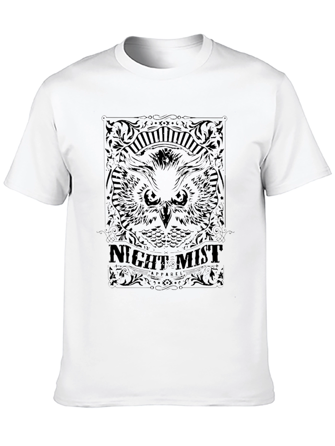 Black Night Mist Owl Graphic Tee - Black Cotton T-Shirt view 10