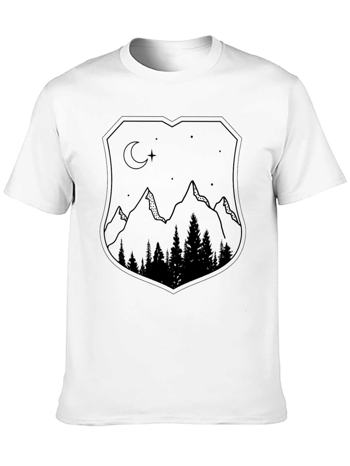 Black Mountain Night Scene Graphic Tee - Black Unisex Shirt view 10