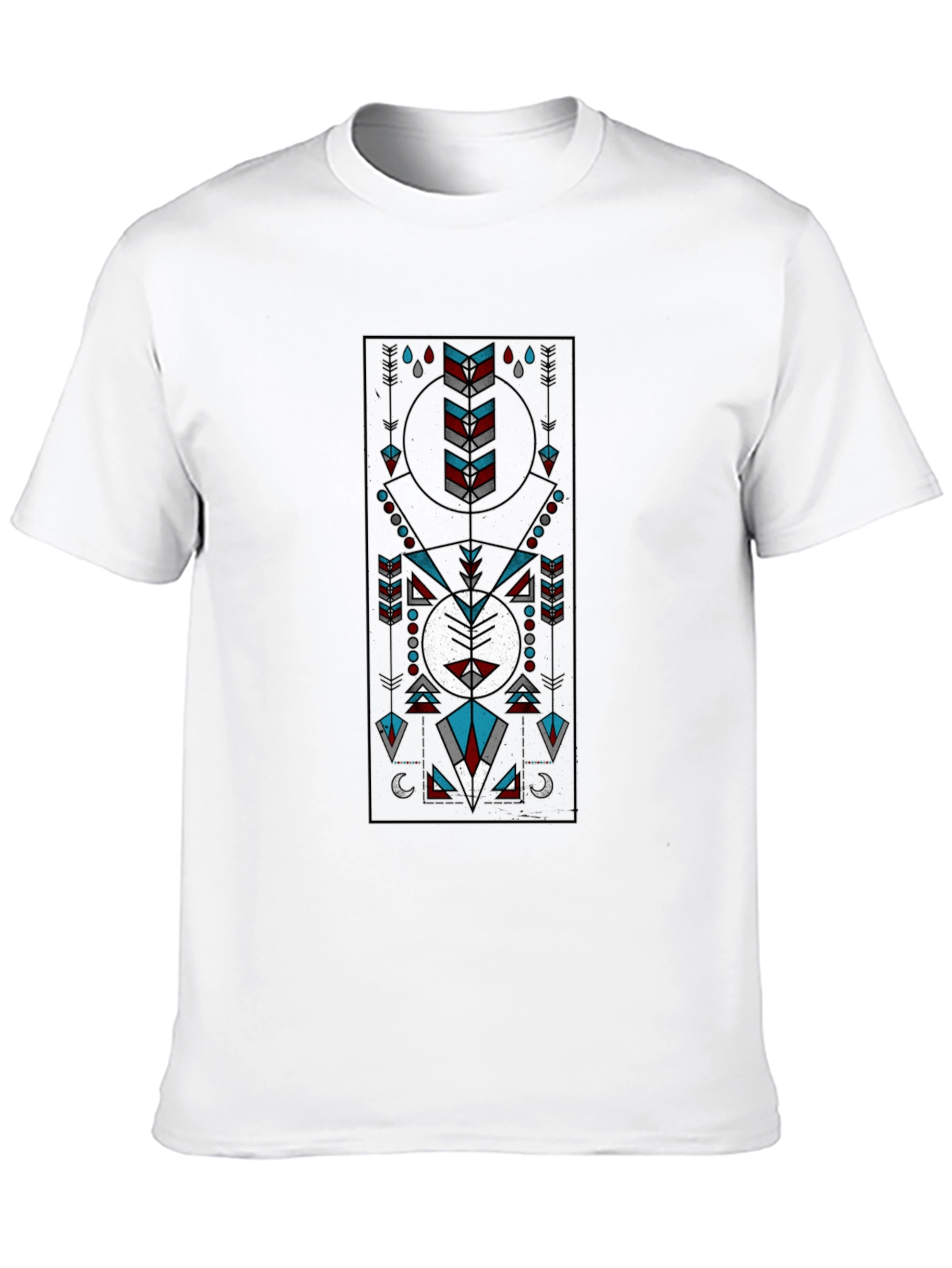 Black Geometric Tribal Design Black T-Shirt view 10